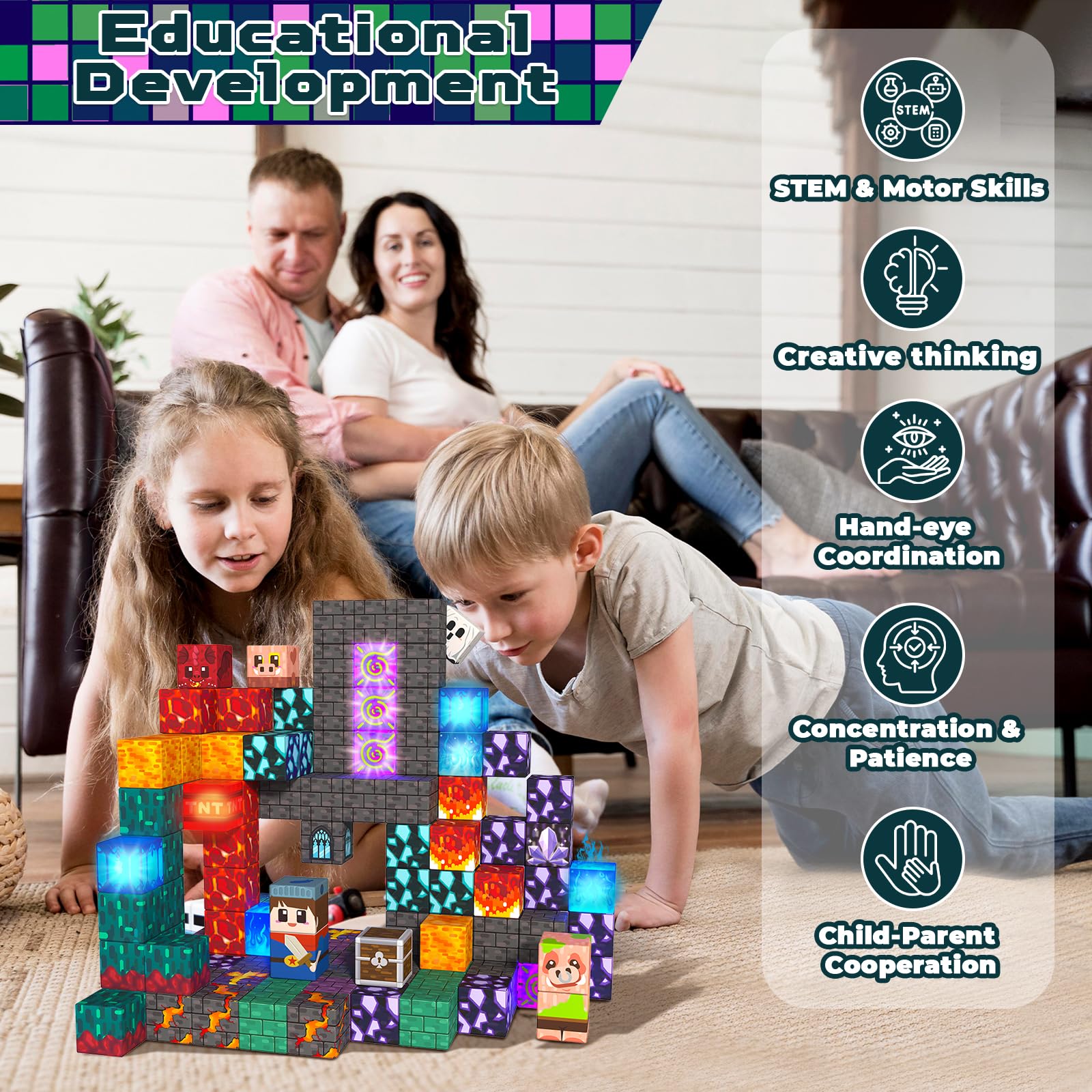 GraceDuck Costruzioni Magnetiche per Bambini 150 pezzi – Cavalieri e principesse esplorano un regno sotterraneo, gioco creativo con blocchi magnetici come giocattolo educativo regalo per bambini 4-12