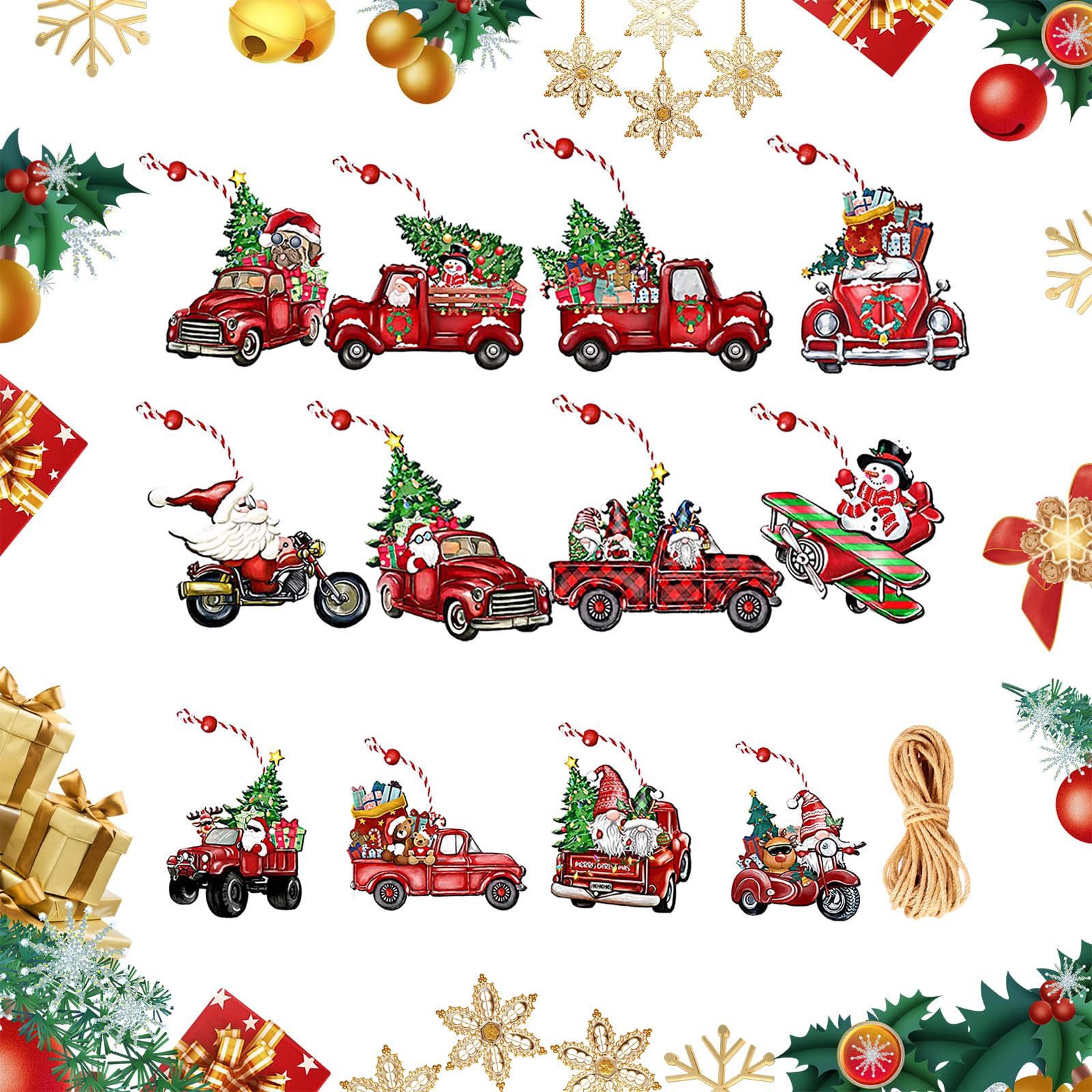 XQMMGO 24 adornos para árbol de Navidad, colgantes de madera, colgantes de madera de Navidad, decoraciones hechas a mano de madera (accesorios para camiones)