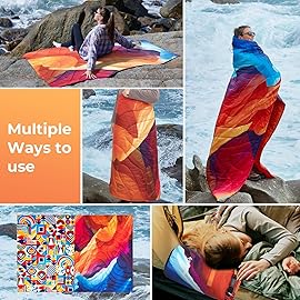 KingCamp Ultralight Camping Blanket, Packable Down Alternative Puffy Printed Wearable Blanket with Snap Buttons & Corner Loops Weatherproof Quilt for Outdoor Travel Stadium (78.7L x 57.1W, PEAK)
