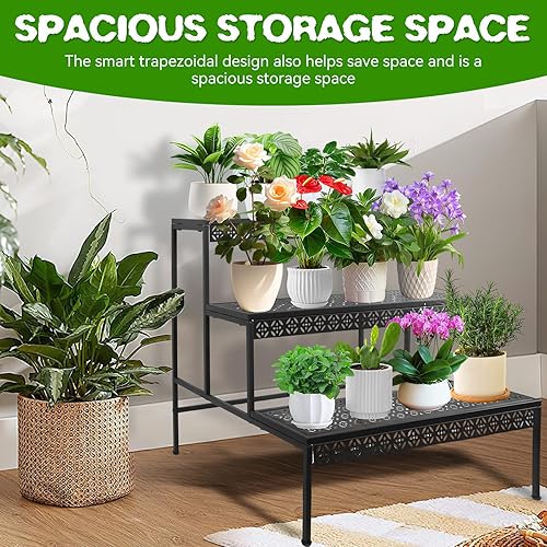 Miniatura 6 de Soporte de metal para plantas de 3 niveles, soporte para macetas de flores, soporte para plantas escalonadas, organizador de almacenamiento al aire