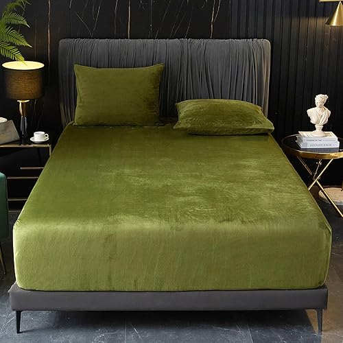 Miniatura 2 de Ivellow Sábana bajera de terciopelo tamaño King, 1 paquete de sábanas de terciopelo verde de lujo con bolsillo extra profundo de 18 pulgadas, sábana
