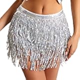 Women's Sequin Fringe Skirt Sparkle Tassel Skirts Belly Dance Hip Scarf for Women and Girls Festival Party Rave Costume