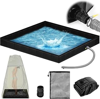 Upgraded Portable Shower Pan 41"x41"x5" - Heavy-Duty Non-Slip Base with Drain Hole & Mesh Storage Bag | Collapsible Camp Shower Tray for RV, Beach, Glamping | Leakproof Outdoor Bath Floor