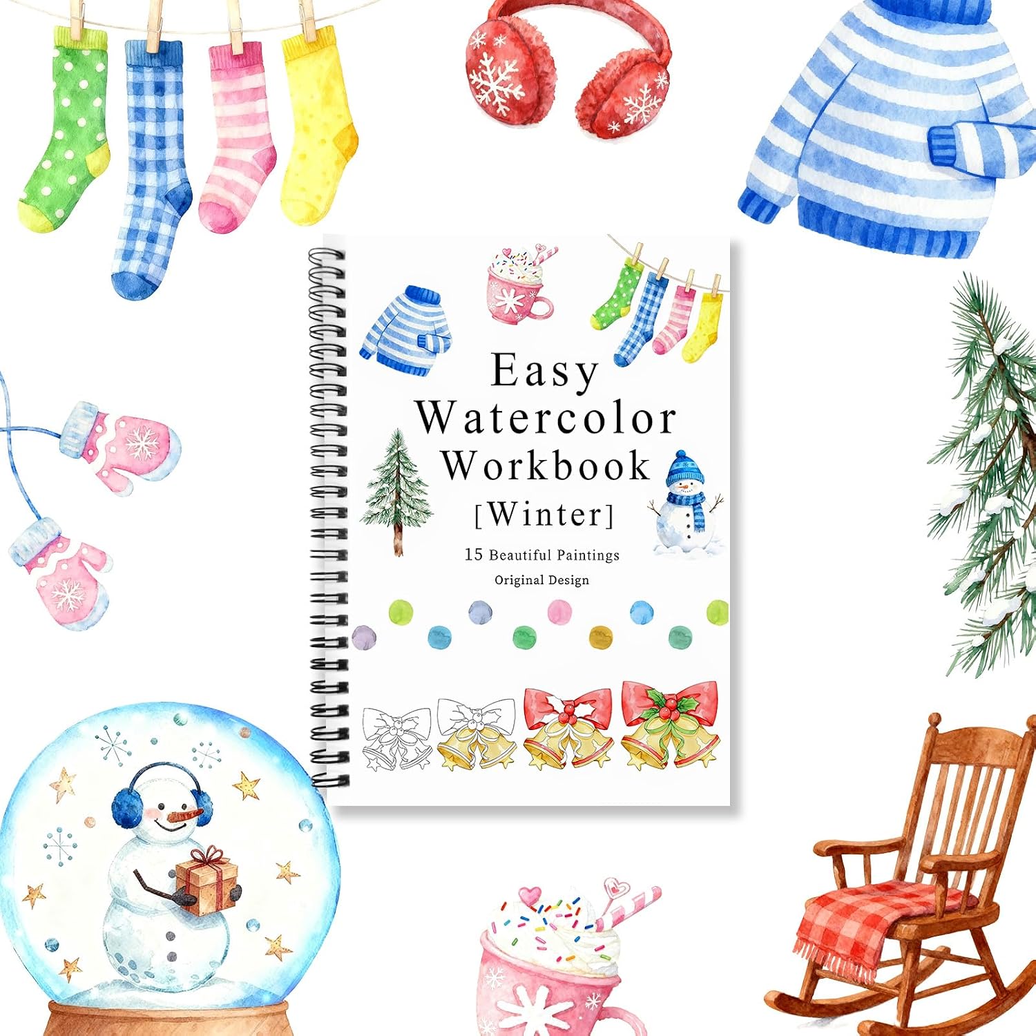 SLWBZ All-in-One Watercolor Workbook Kit - Beginner Friendly Art Set with 16 Colors, 2 Brushes & 15 Pre-Sketched Thick Watercolor Paper Pages - Creative Exploration & Stress Relief Gift (Summer)