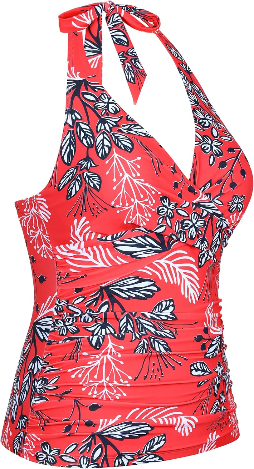 Mycoco Women's Underwire Tankini Top Tummy Control Bathing Suit Tops Halter Push Up Criss Cross Swim Top Only - Image 4