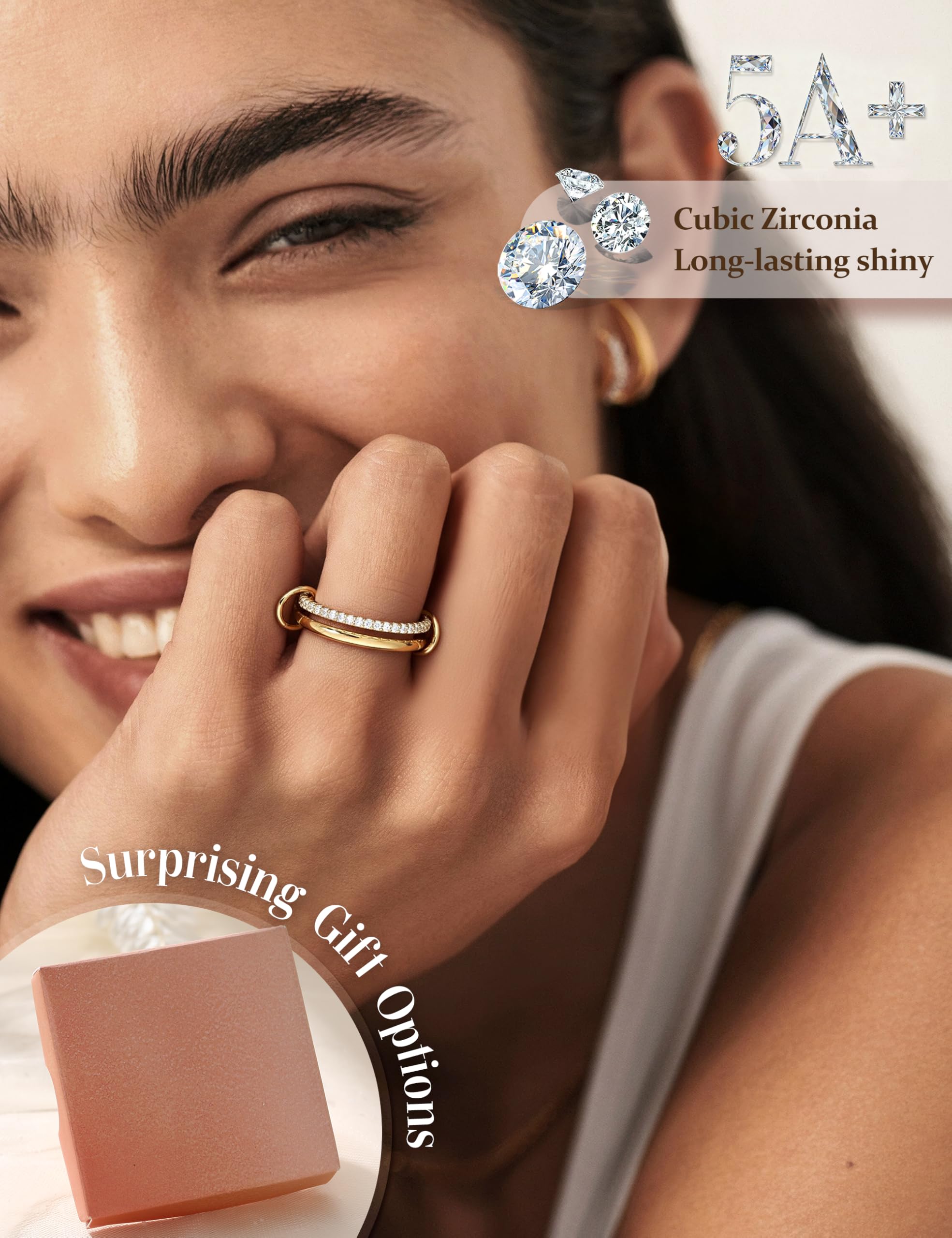 WBDWWTD KRFY Goldringe, stapelbare Ringe für Damen, Gold-Silber, gemischtes Stapelring-Set, Nicht anlaufender Zirkonia, mehrere Statement-Bänder, Daumen, klobiger Silberring für Damen und Herren