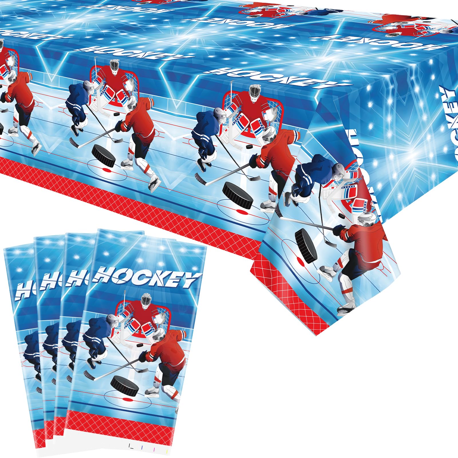 Obussgar 4 Pack Hockey Party Tablecloth Supplies, Hockey Rectangle Plastic Tablecloth for Rectangle Tables Hockey Birthday Party Supplies Favors 51''