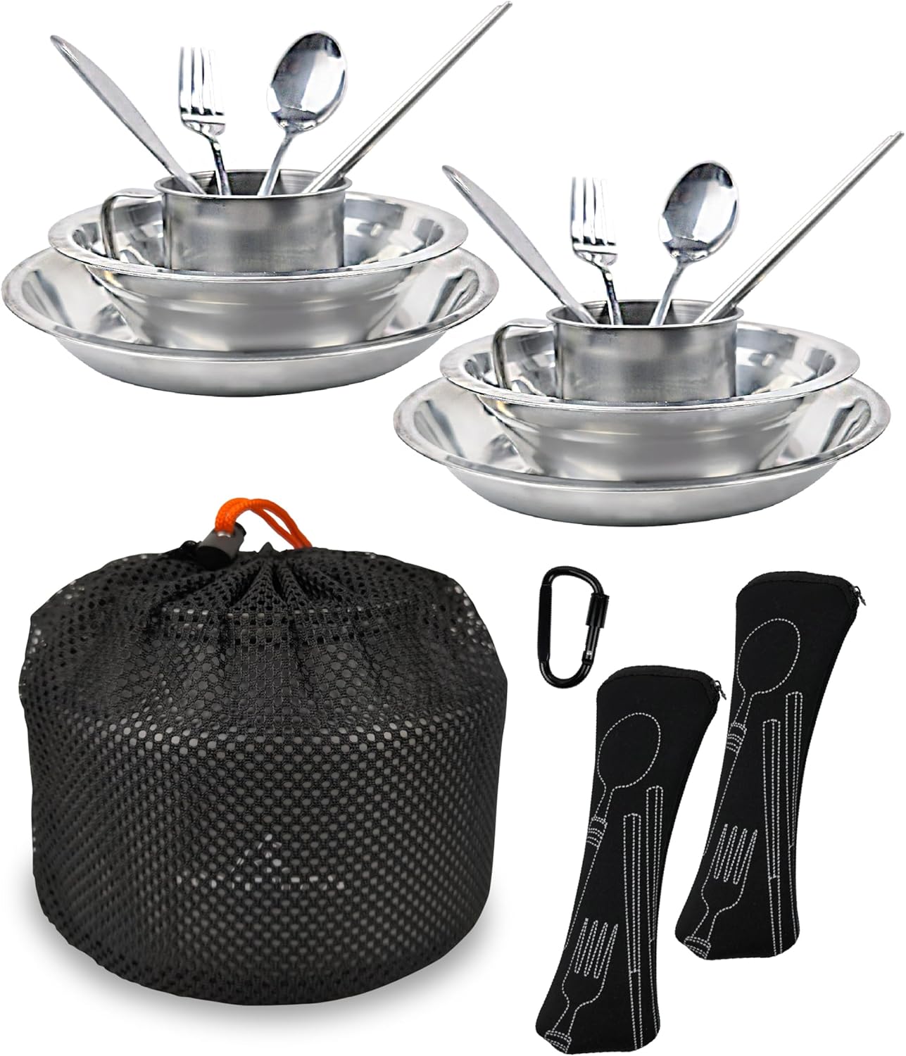 Complete Stainless Steel Camping Mess Kit: Plate, Bowl, Cup & Utensils Complete Stainless Steel Camping Mess Kit: Plate, Bowl, Cup & Utensils