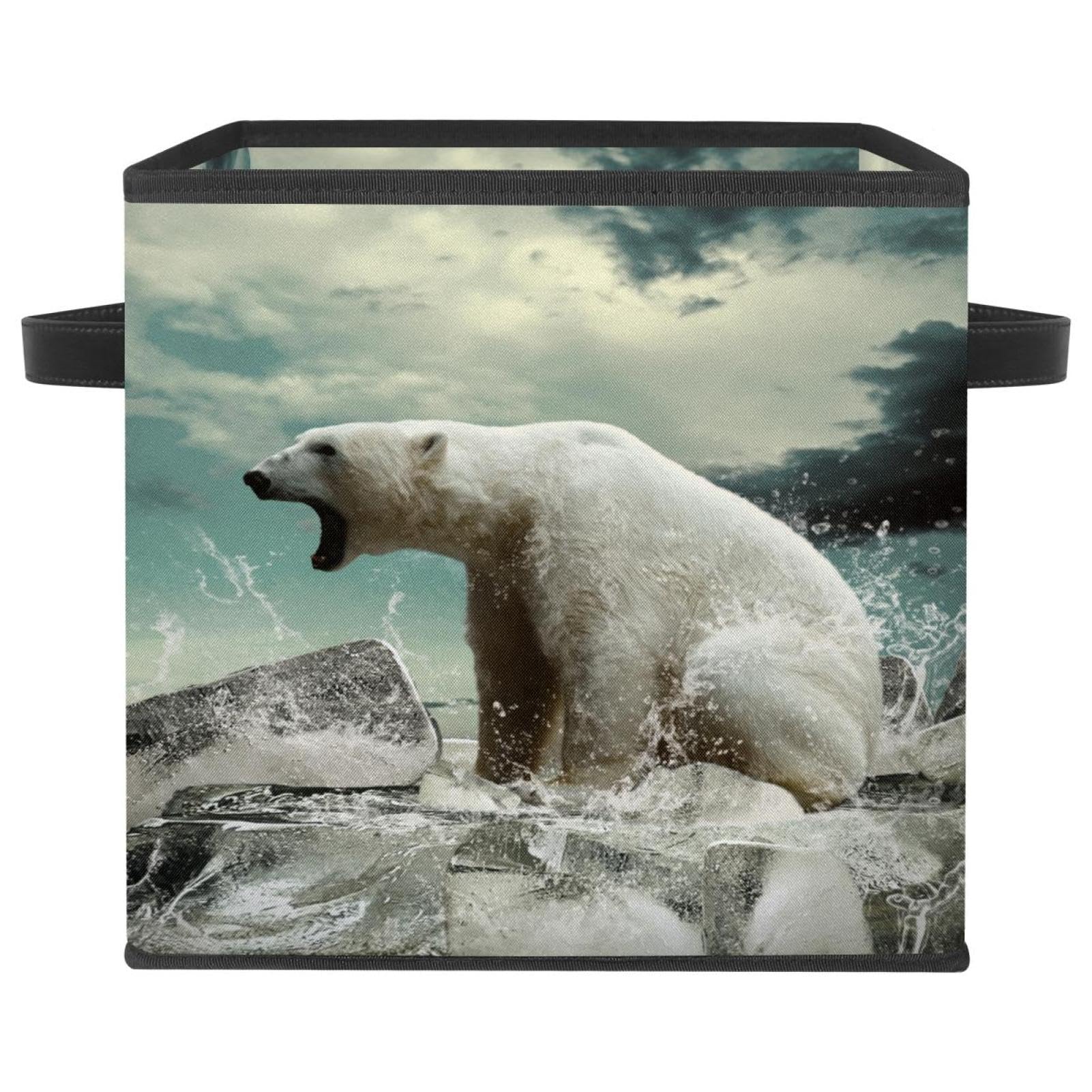 Boîte de rangement pliable motif ours polaire blanc pour placard