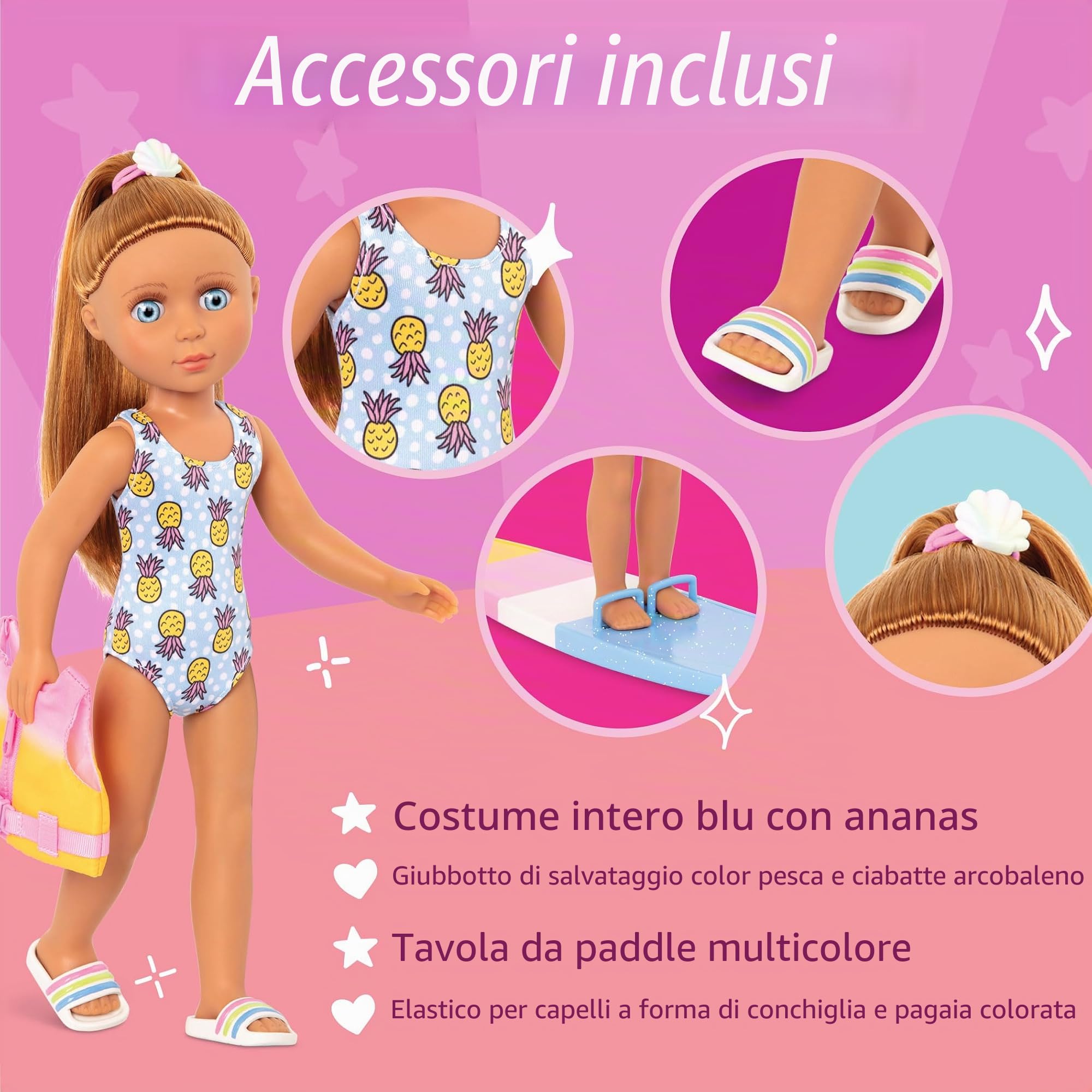 Glitter Girls, bambola posabile Tammy con tavola da paddle, 36 cm