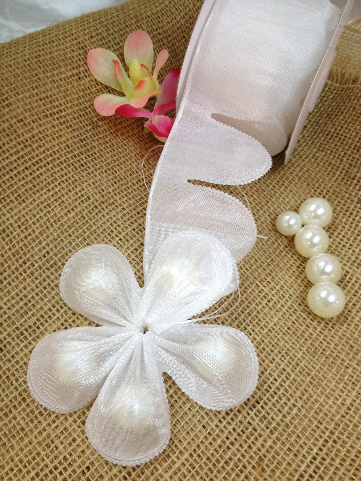 White Flower Shape Pull Bow Jordan Almonds Candy Bow Ribbon Decor Wedding Favor