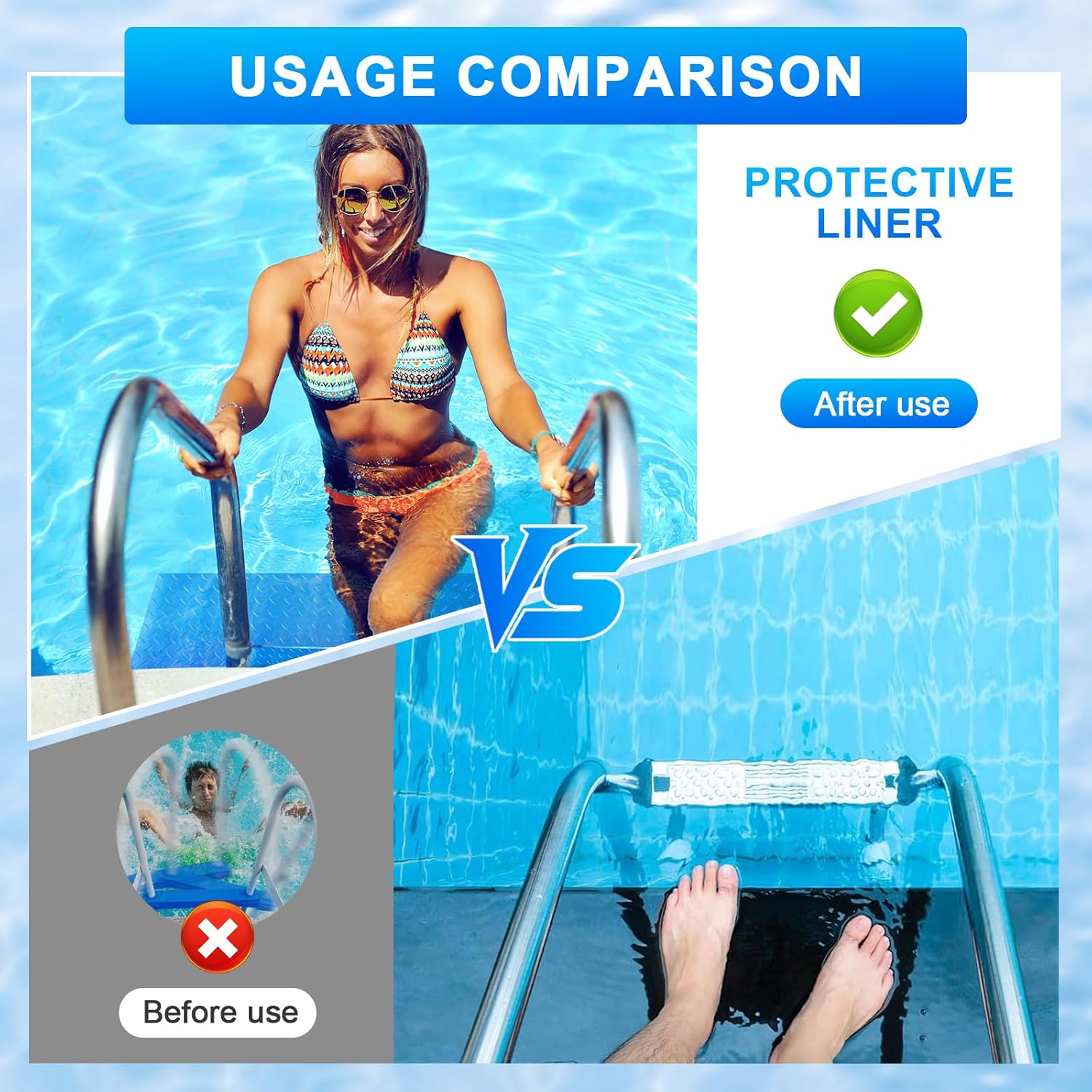 Pool Ladder Mat, 36x16 Inch Protective Pool Ladder Pad Step Mat with Non-Slip Texture for Above Ground Swimming Pool Steps Liners and Stairs, Premium Rubber Material