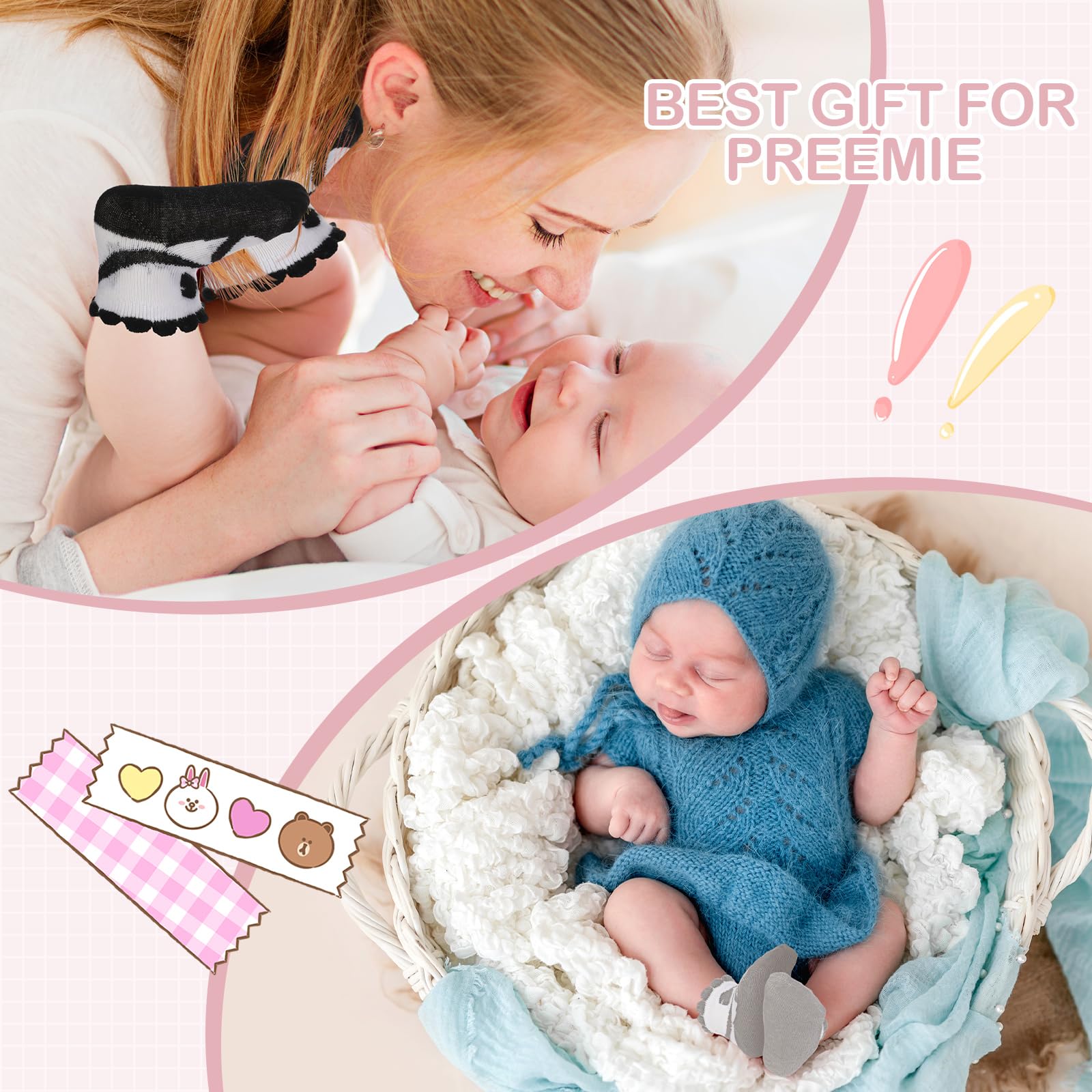 Toulite Lot de 12 paires de chaussettes prématurées en coton pour bébés filles et garçons prématurés - Style ballet - Taille unique, Style de ballet, taille unique