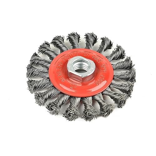 Miniatura 10 de 2 piezas  Cepillo de copa de rueda anudado torcido de 3 pulgadas con eje roscado de 58 pulgadas  11 para amoladora angular, RPM máximo 12,500,