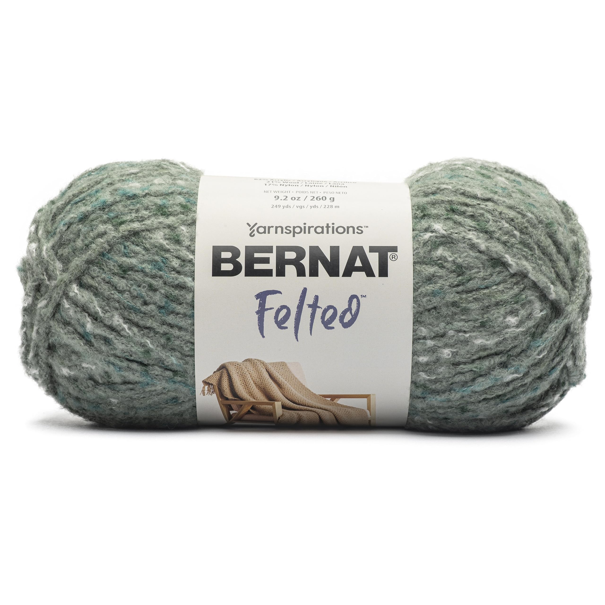Bernat Felted Yarn-Ivy Fleck hilo grueso verde para ganchillo manualidades lana moteada tweed
