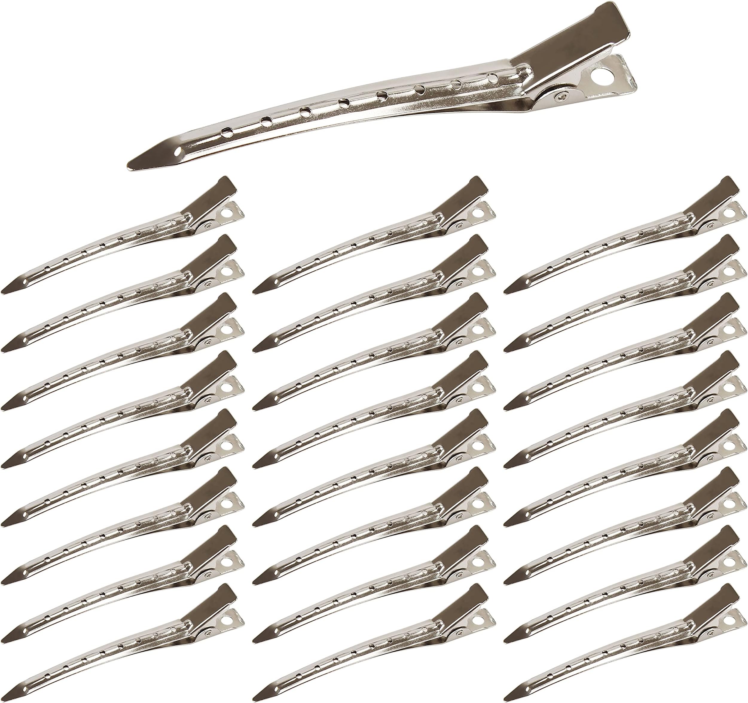 Beayuer 25 Pieces Duck Bill Hair Clips, 3.5 Inch Rustproof Metal Alligator Curl Clips with Holes for Hair Styling, Hair Coloring, Thick Hair Sectioning, Salon, Bows DIY, Silver (25 Pcs, 3.5in Silver)