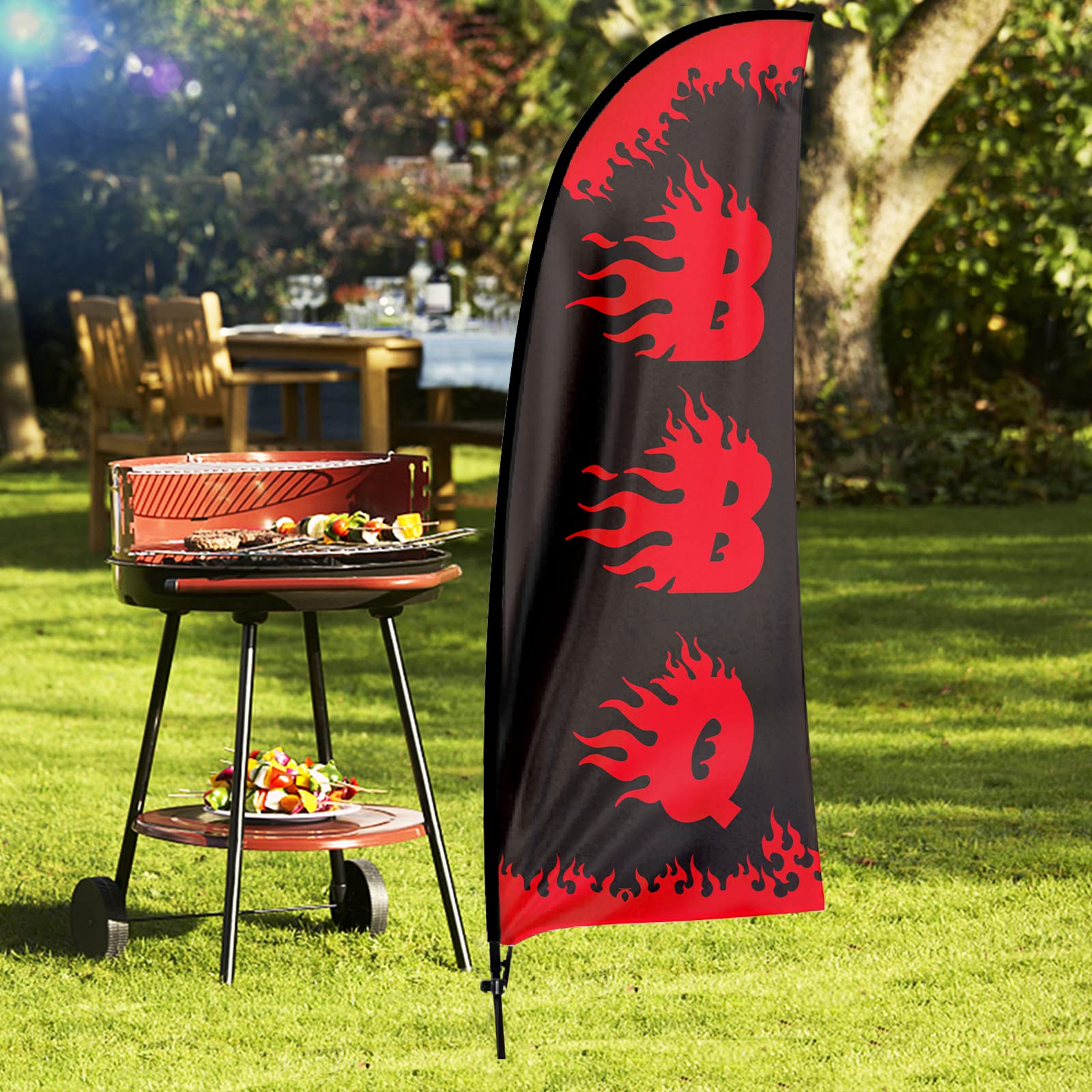 Barbeque - BBQ Feather Flag, Swooper Banner Pole Kit Outdoor Restaurant And Store Sign Display 15ft