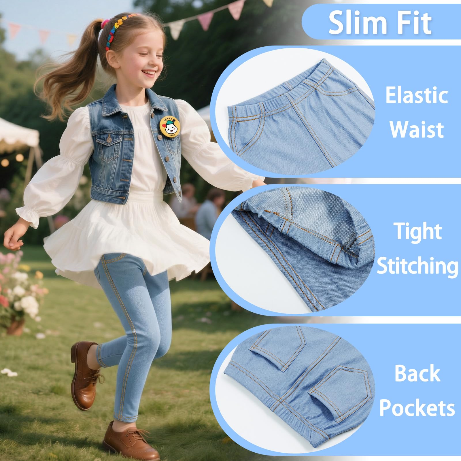 Leggings para Niña, Elásticos Slim Fit Jeggings, Pack de 2, Elásticos Vaqueros Legging, Infantiles Transpirable Cintura Alta Mallas Casual Pantalones Niños Ropa para 6-13 Anos