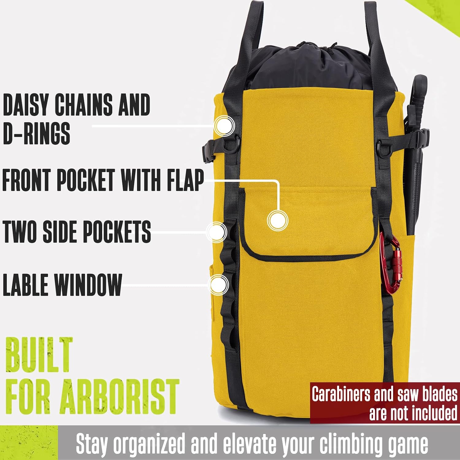 Arborist Rope Bag, 35L Tree Climbing Rope Bag, Arborist Equipment Bucket Backpack, Arborist Gear Carrier Bag with Side Pockets, Tough Rock Climbing Backpack, Rock and Tree Climbing Gear