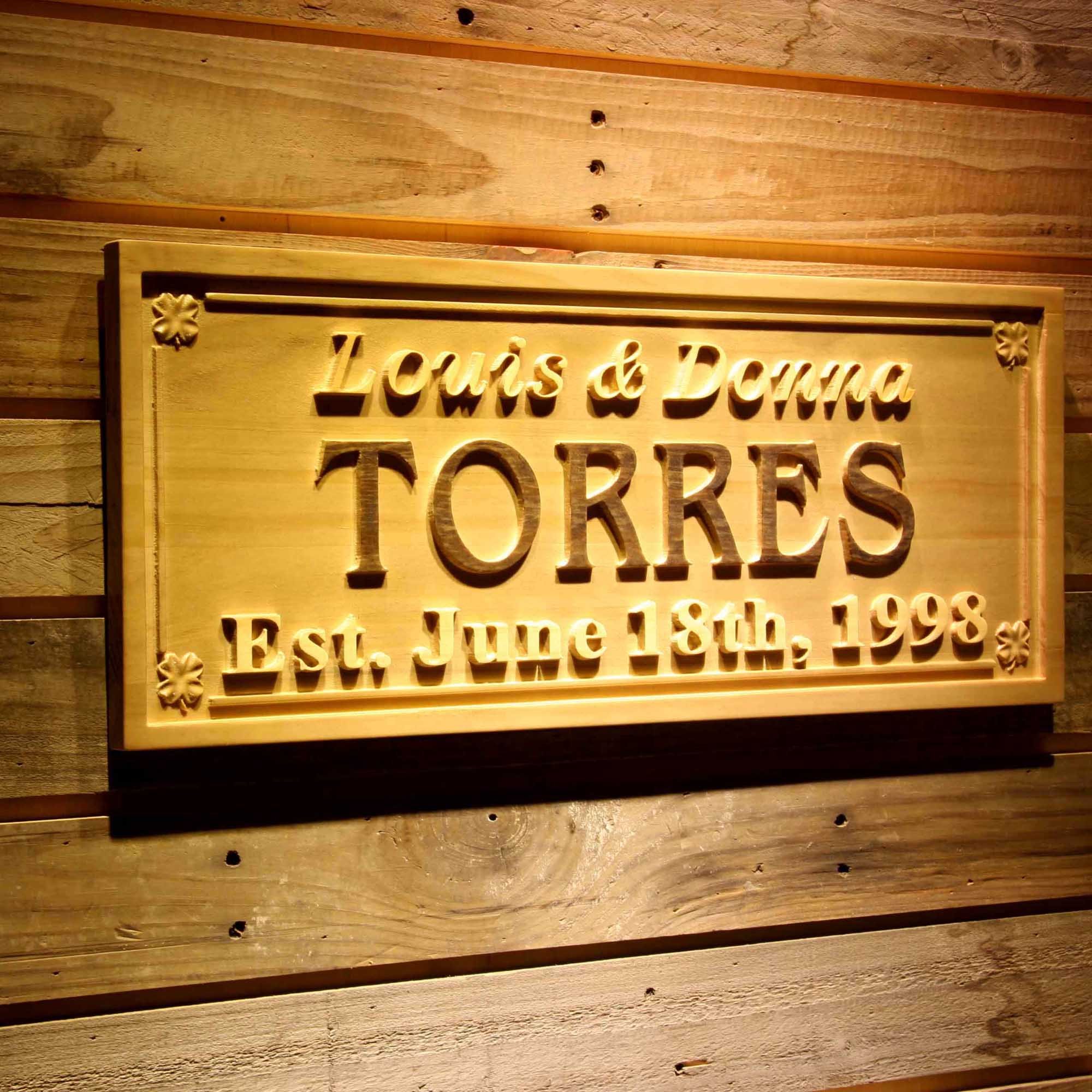 ADVPROwpa0323 Personalized Family Name Sign Wedding Gift Custom Carved Wooden Signs Last Name Décor Established Wood Plaque 3D Engraved Couple 5 Year Anniversary - Large 26.75 x 10.75