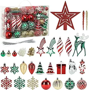 Christmas Ornaments Set, 106 pcs Shatterproof Christmas Tree Balls Decorations, Delicate Christmas Decoration Baubles Craft Set for New Year Holiday Wedding Party Xmas Parties and Office Shop Decor
