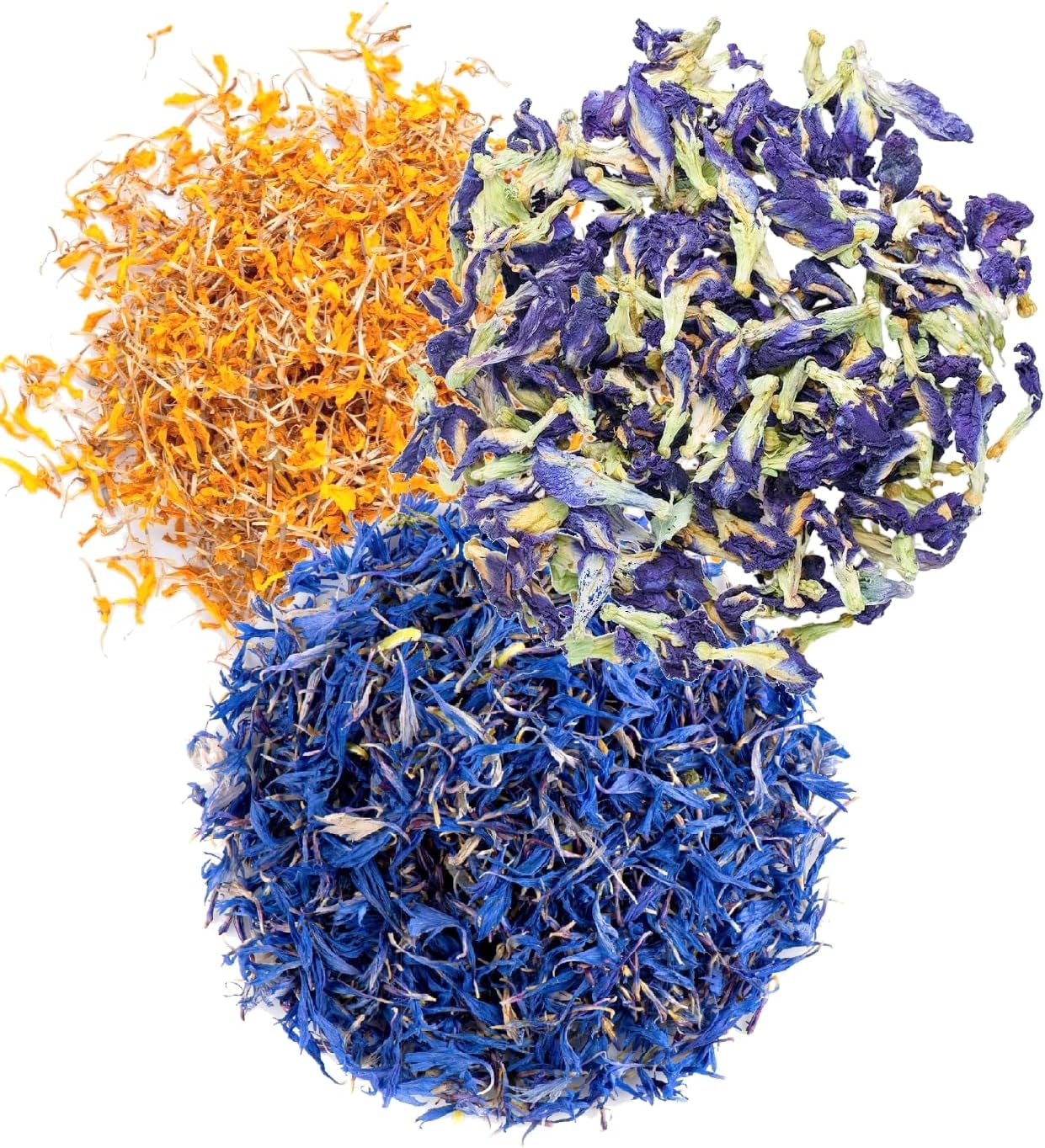 A D Food & Herbs Combo of Dried Butterfly Pea Flower/Marigold/Blue Corn Flower Petals Aromatic Edible for Homemade Lattes, Tea Blends, Bath Salts, Gifts, Crafts each pack (20 Gms)