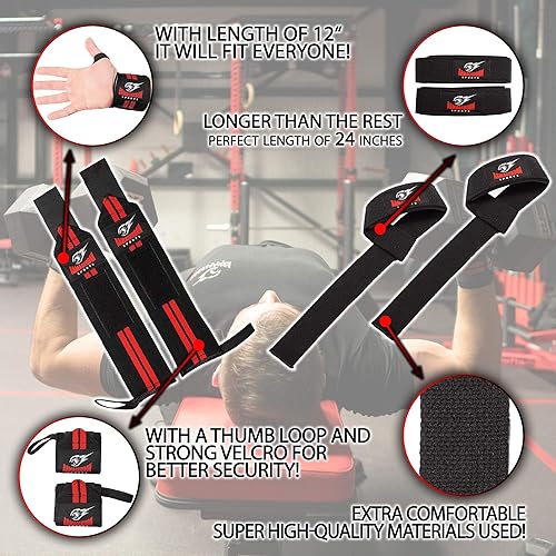 Miniatura 7 de Par de correas de levantamiento de pesas de alta calidad + par de muñequeras + bolsa de transporte, paquete de levantamiento de pesas perfecto,