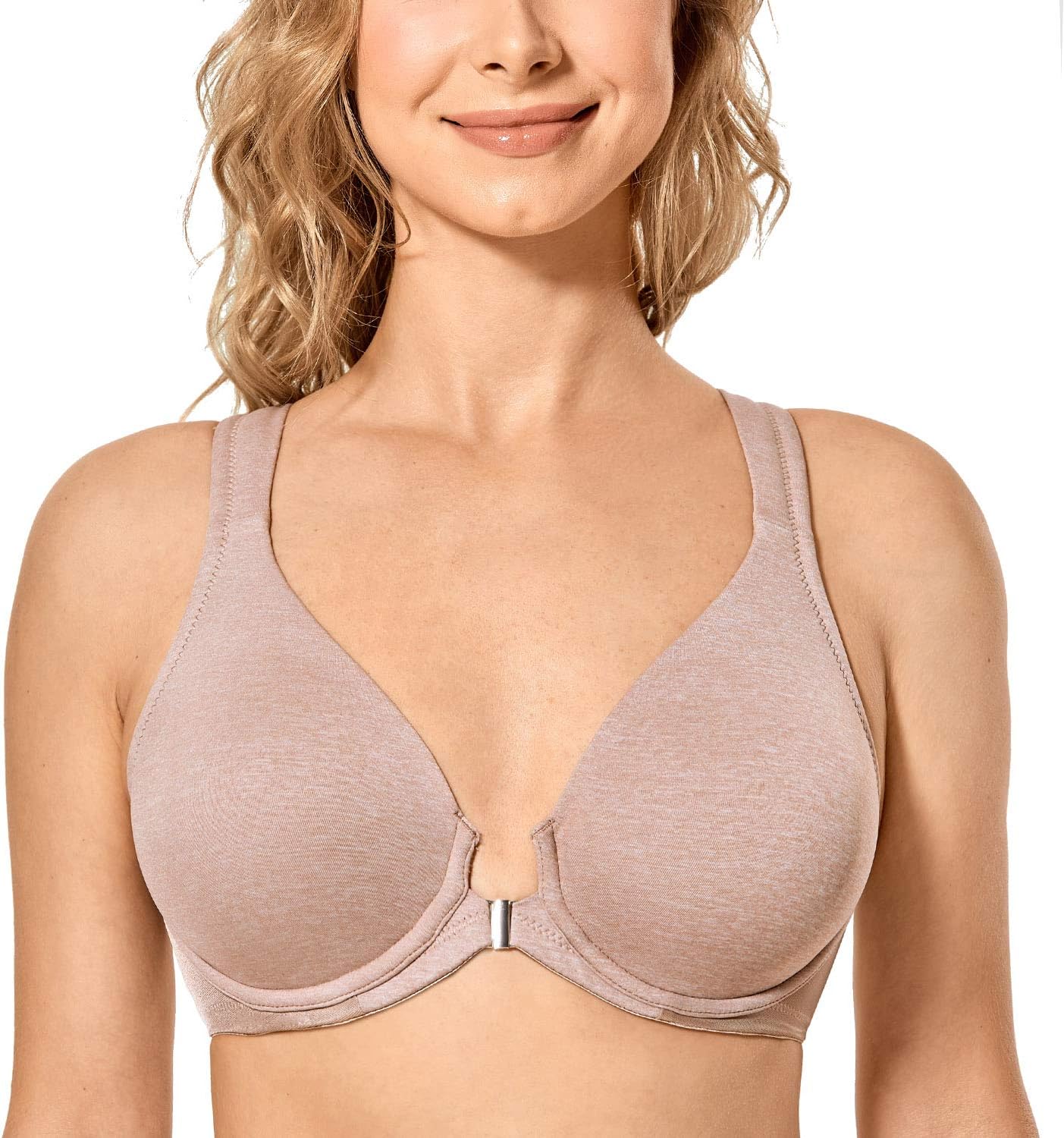 DELIMIRA Women's Front Closure Full Coverage Bras Plus Size Underwire Racerback Supportive Plunge Unlined Bra - Image 2