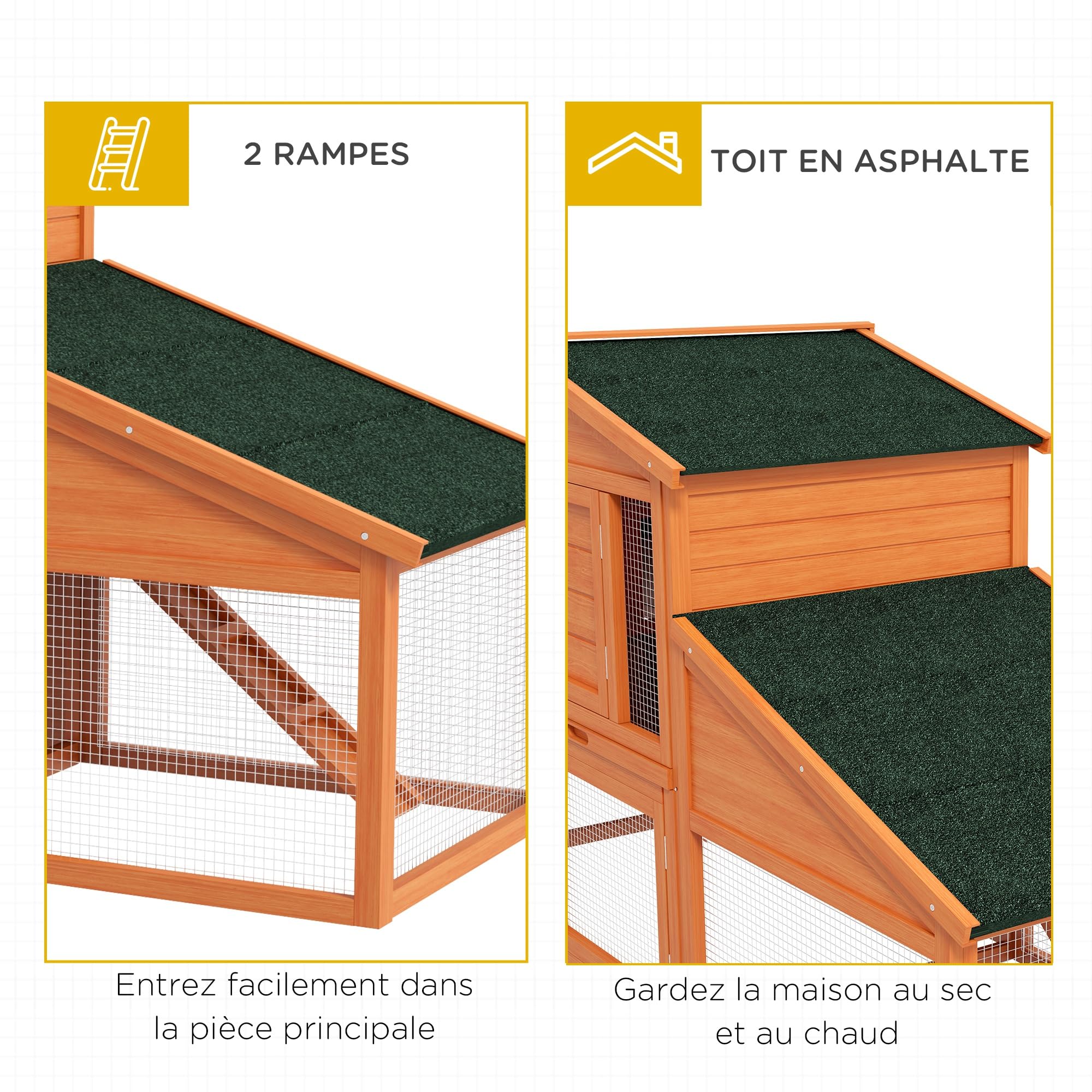 PawHut Cage à Lapins XXL 2 Étages Bois Massif Pin 2,25L x 0,70l x 1H m