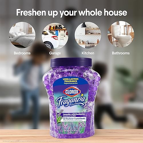Miniatura 6 de Clorox - Aromatizante en perlas de cristal Fraganzia, de gel para hogar, baño, armario u oficina, refrescan ambientes, Dulce Agua de Rosas, Lavanda