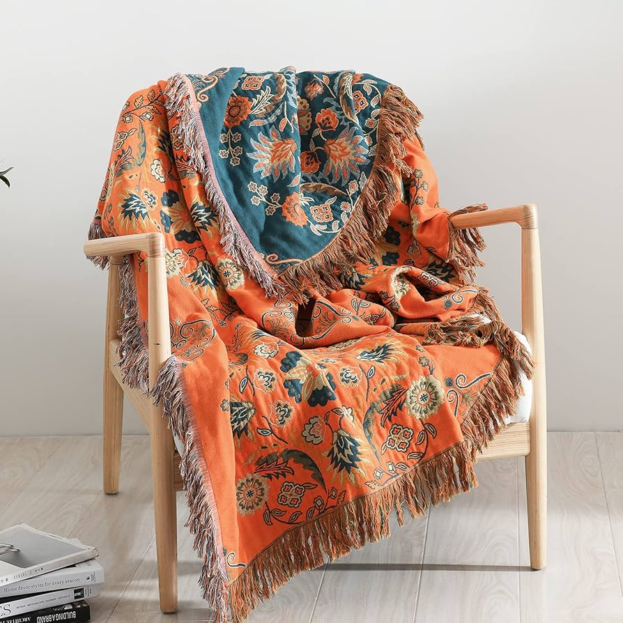 Amazon｜Boho 100%コットンスローブランケット 90インチx98インチ