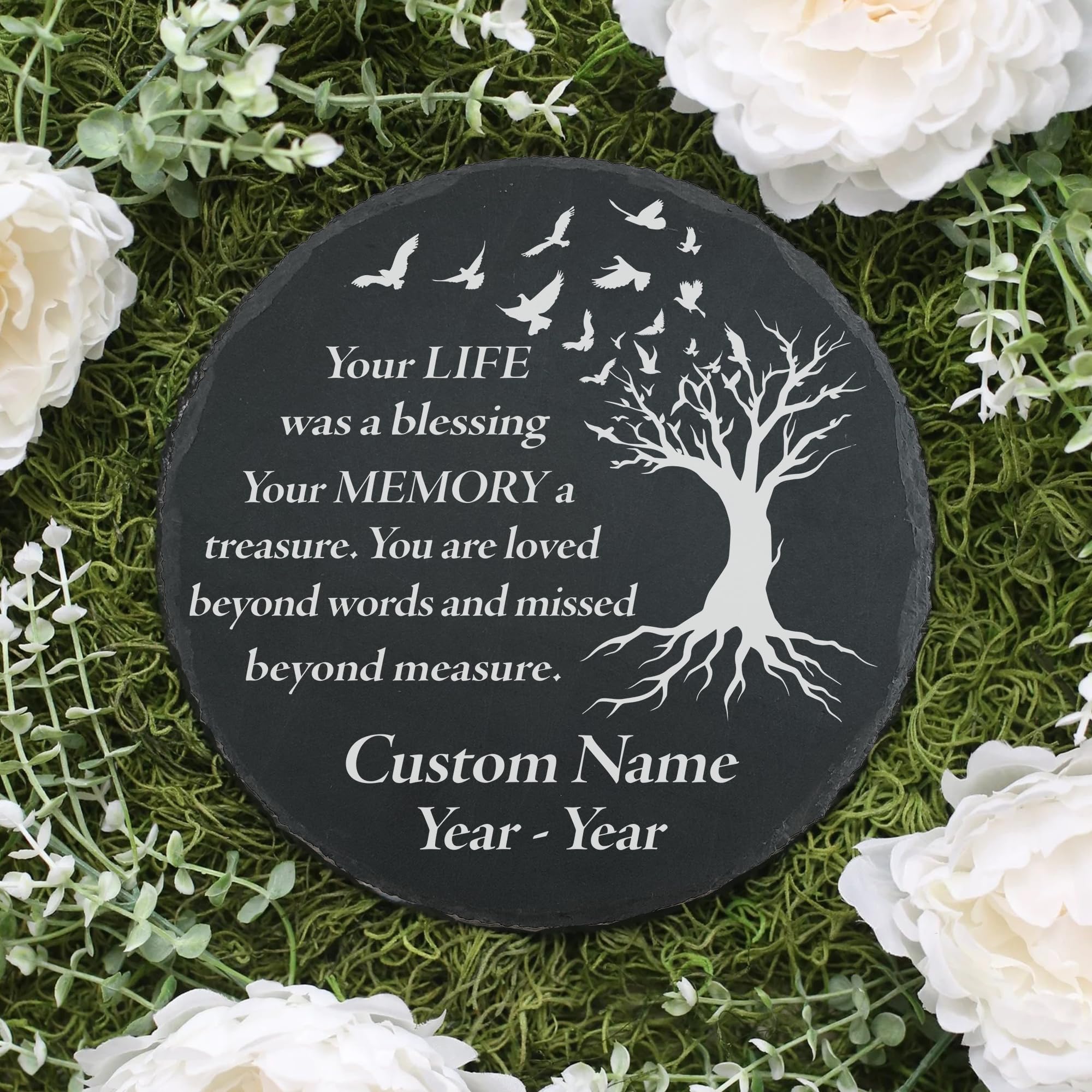 Engraved Memorial Garden Stones Personalized Memorial Stone - Laser  Engraved Slate (7.4" Round) Stepping Stone Stand
