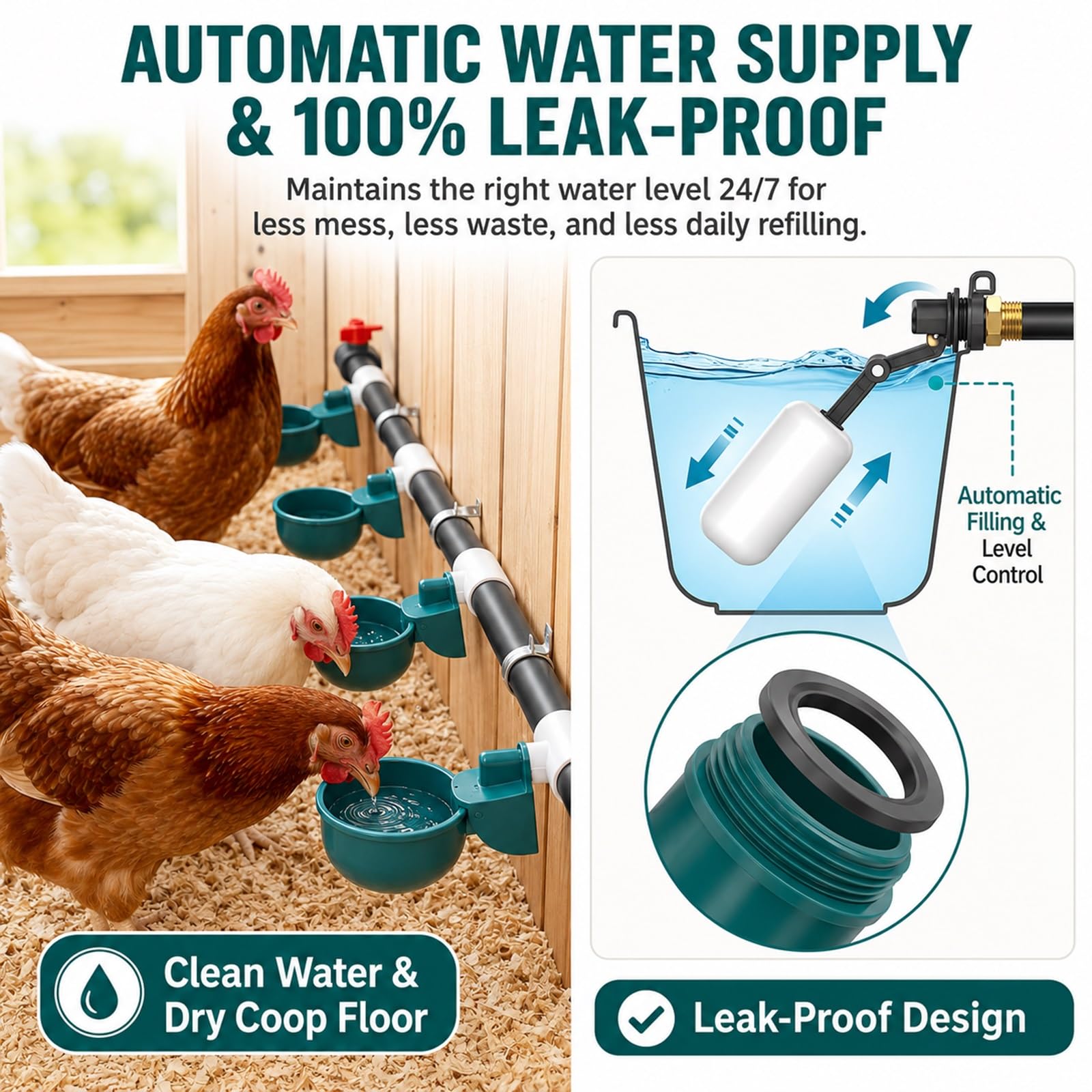 Juego Completo De Bebederos Y Dispensadores De Agua Para Aves, Sisteme Automático De Riego Para Avicultura Con 9 Copas Bebederas, 10 Tubos Y Válvula De Flotador, Kit De Bebederos