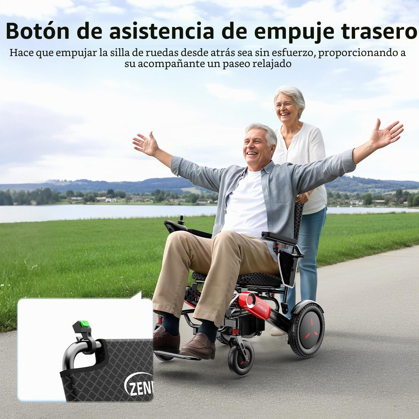 Silla de ruedas eléctrica plegable ligera: 700W Silla de ruedas eléctrica con ayuda deslizante trasero, 2 * 12 AH Sillas de ruedas eléctricas para personas mayores de hasta 150 kg