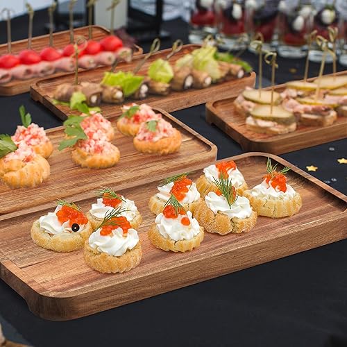 Miniatura 6 de Leinuosen Juego de 3 platos de madera de acacia para servir de madera maciza, tableros rectangulares de charcutería, platos de madera para