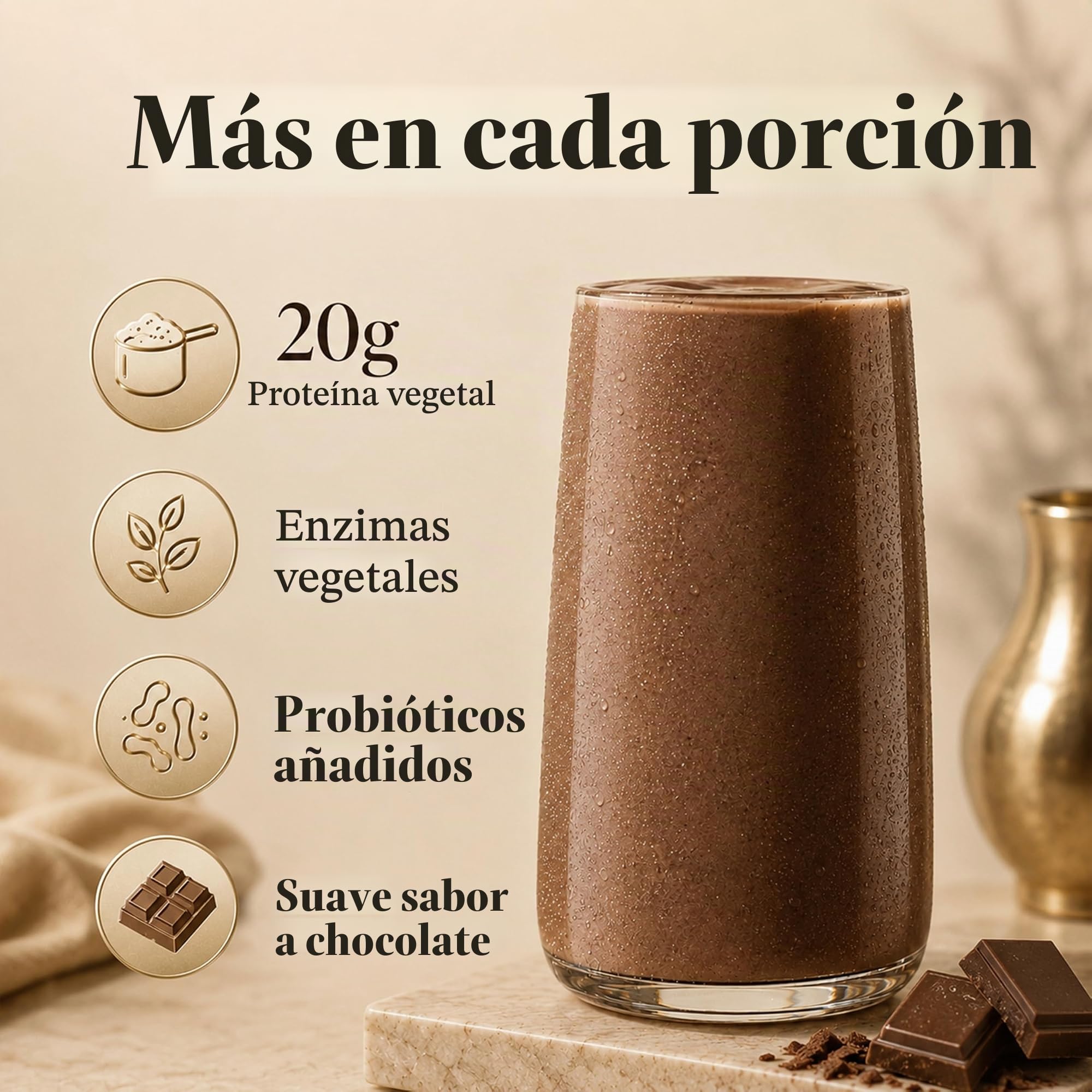 Cocó March N.M.D Vita Protein – Proteína Vegetal de Chocolate con Enzimas y Probióticos – 20 g por Ración – Sin Gluten, Sin Soja, Sin Lácteos, Sin OMG – Vegana – 500 g