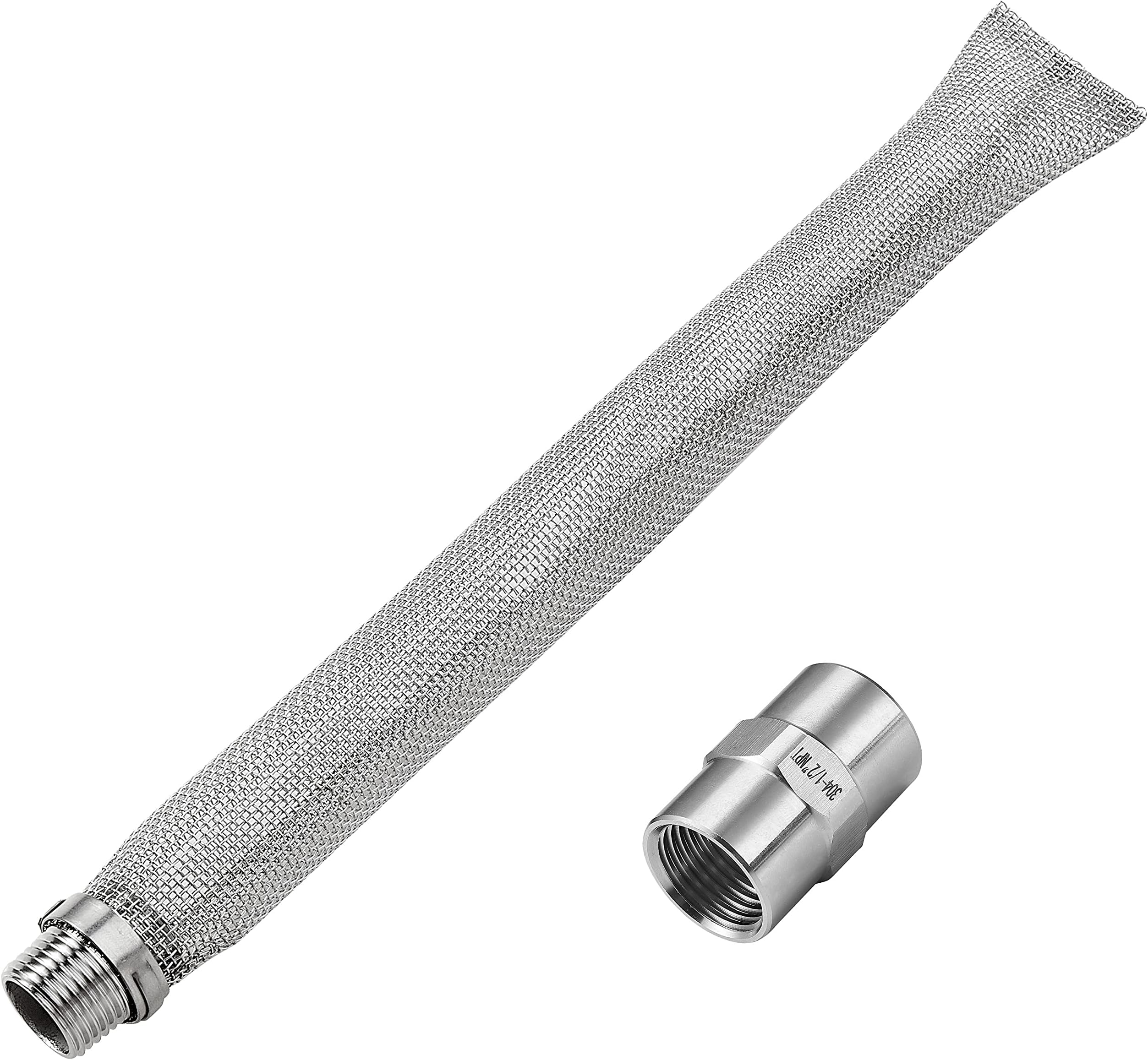 12-inch Bazooka Screen Boil Screen(1/2" NPT) with Pipe Fitting(1/2"x 1/2" Female NPT),Reusable Stainless Steel 304 Beer Filter Tube,Mash and Tun Boil Screen for Home Brewing and Wine Making