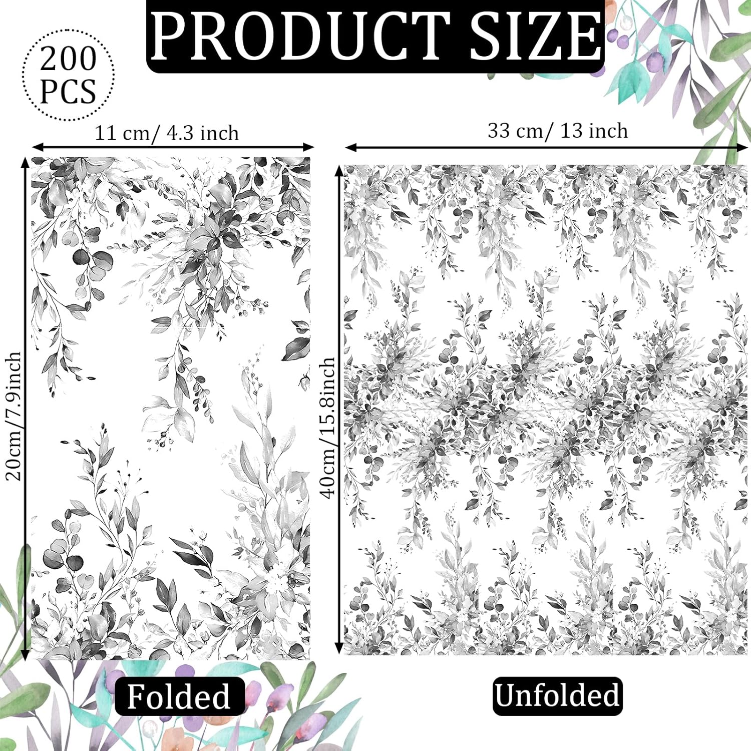 Seajan 200 Pcs Paper Guest Napkins Disposable Hand Towels for Bathroom Paper Disposable Guest Towels Napkins for Spring and Summer Wedding Bathroom Birthday Dinner Party(Gray Eucalyptus)