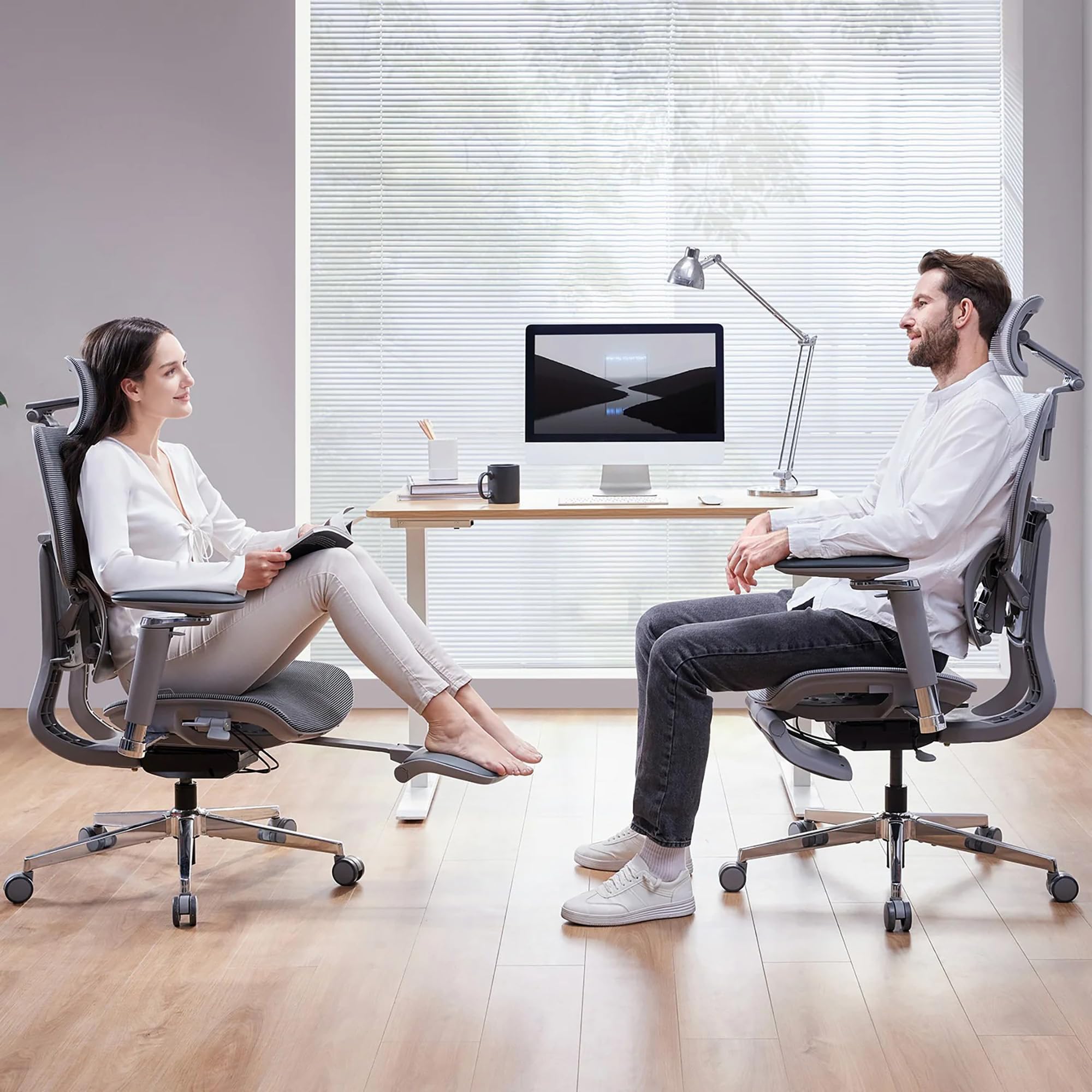 MUSSO X700 Ergonomiczne krzesło biurowe z podparciem lędźwiowym GlideTrack, podłokietniki 6D, zagłówek 4D, przesuwne siedzisko i podnóżek, inteligentny komfort do pracy, nauki i gier (ciemnoszary)