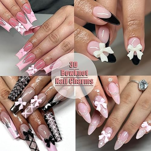 Miniatura 7 de RODAKY Dijes de uñas con lazo 3D, 1 caja de resina para arte de uñas, para el día de San Valentín, lindo kawaii, decoración de uñas, dijes de perlas