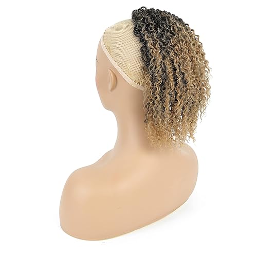 Cola de caballo con cordón para mujeres negras, extensiones de cabello sintético corto afro rizado para mujeres negras (12 pulgadas, 2T27)