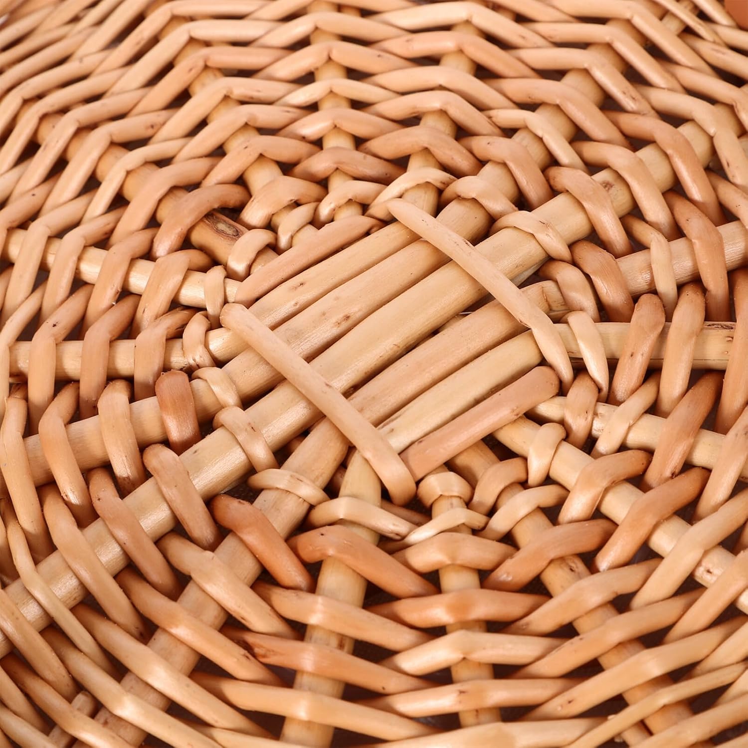 Luxshiny Wicker Picnic Basket with Liner, Round Woven Basket with Lid Handle Small Pocket Country Vintage Wedding Girl Basket Willow Handbag Outdoor Picnic Hamper A