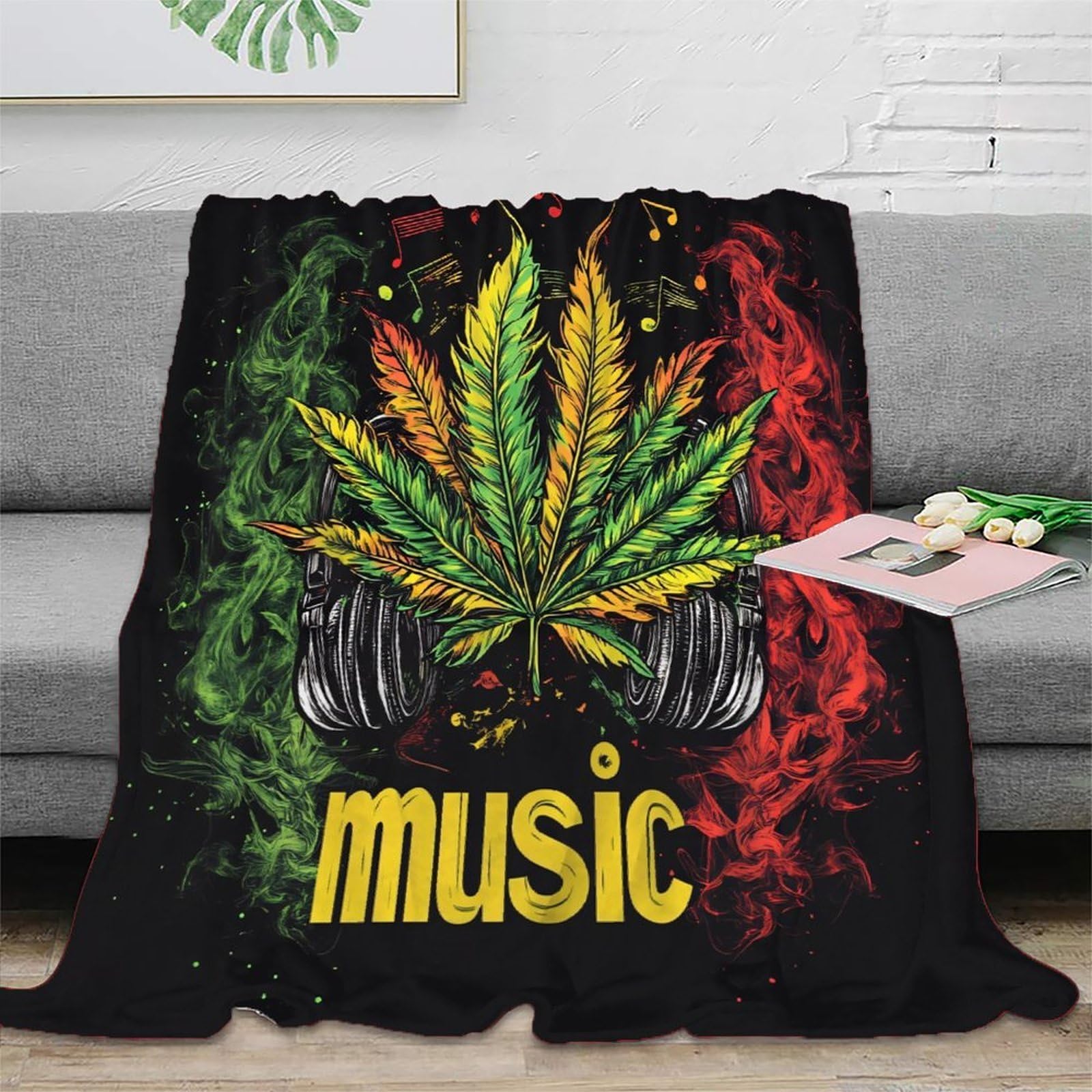 Coperta Stile Musica Reggae 3D Stampata Microfibra Arredo Casa Plaid Rasta per Divano Letto Adulto Regalo 80×90(200x230cm)