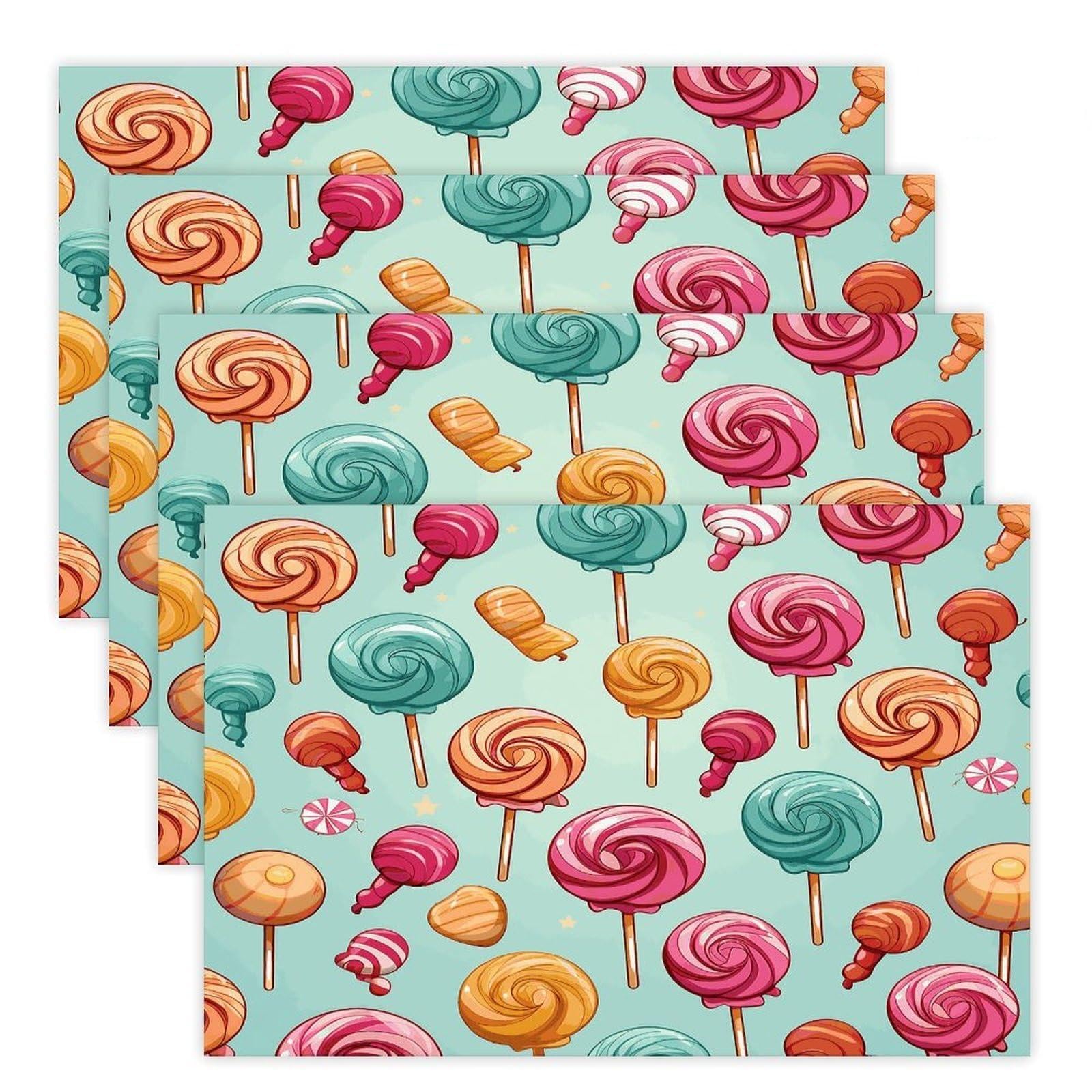 Candy Placemats Heat-Resistant Washable Place Mats Anti Slip Dining Table Place Mats Wipeable Dining Table Mats Kitchen Decoration Placemats 17.7’’×11.8’’