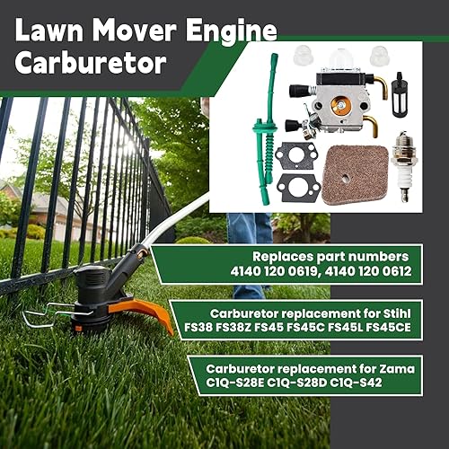 Miniatura 2 de ALL-CARB 4140 120 0619 C1Q-S186 Kit de carburador de repuesto para Stihl FS45 FS46 FS46C FS55 FC55 FS55R FS55RC FS38 FS45C Weed Eater C1Q-S186A