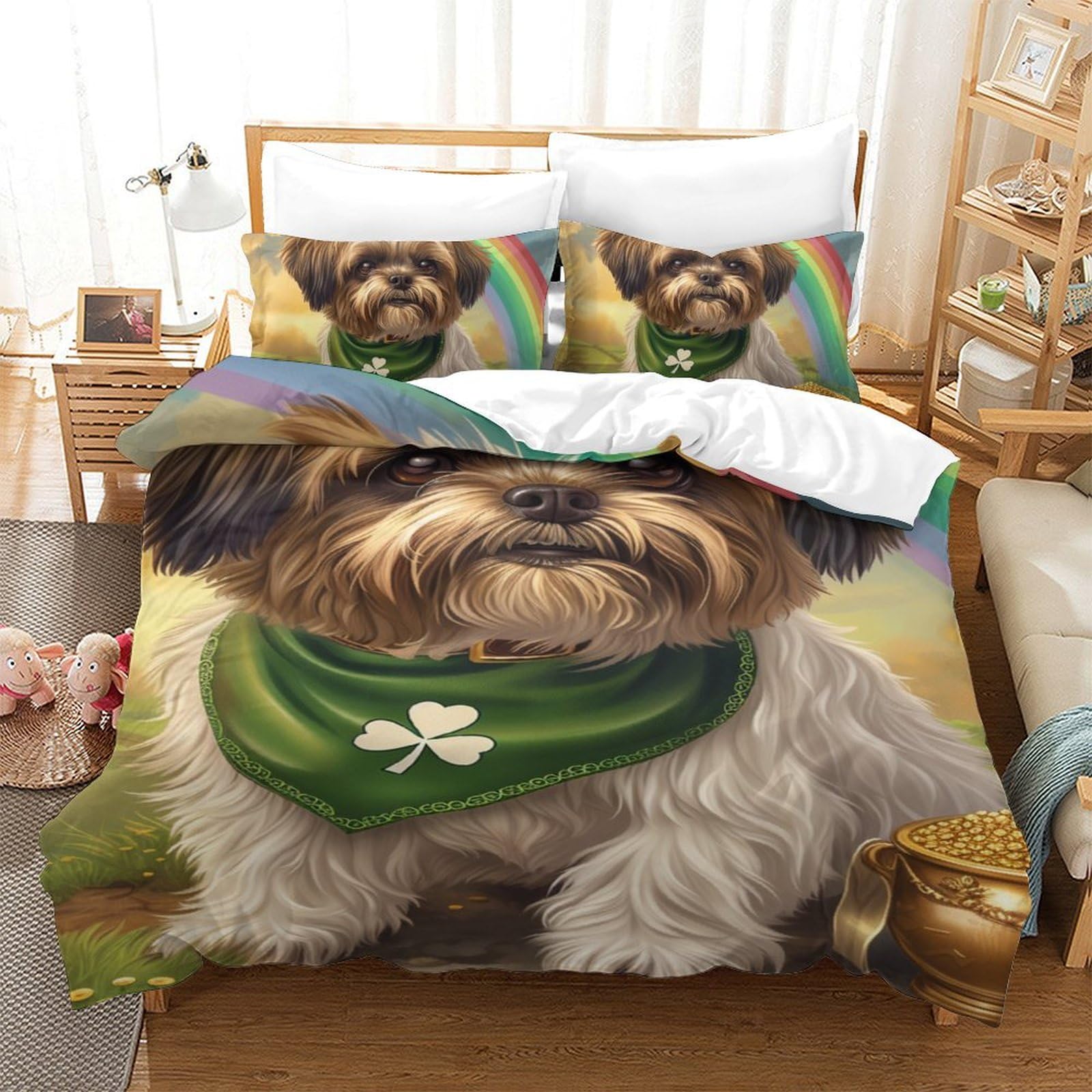 Parure de lit microfibre respirante motif chien 3D anti transpiration