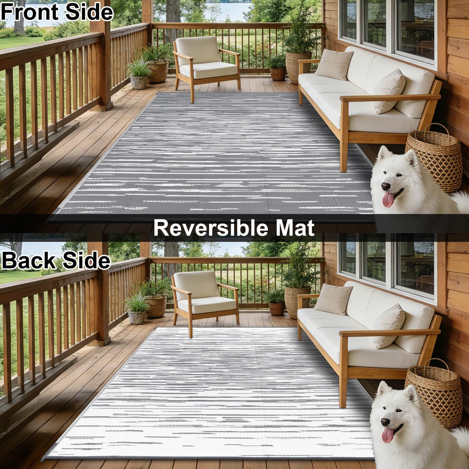 SHACOS Buitentapijt voor terras, waterdicht, grijs, 240 x 300 cm