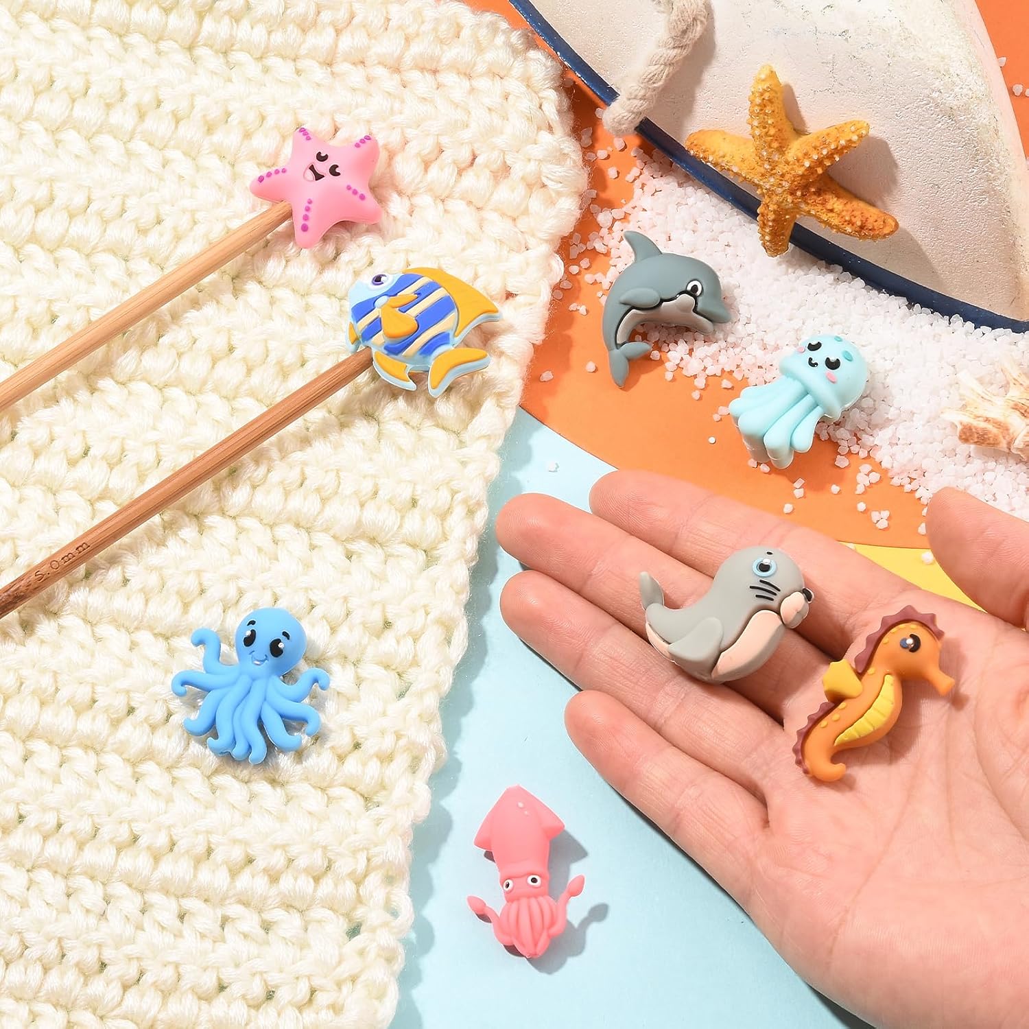 BEEFLYING Knitting Needle Stoppers 3D Cute Ocean, 4-11(3.5-8mm), 8 Pcs image 3