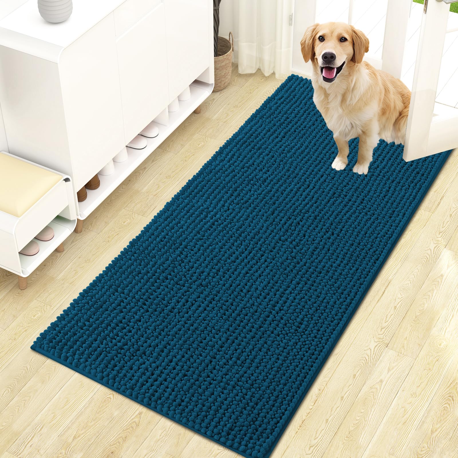 Paillasson pour chien OLANLY en chenille absorbant et antidérapant, format 119x61 cm