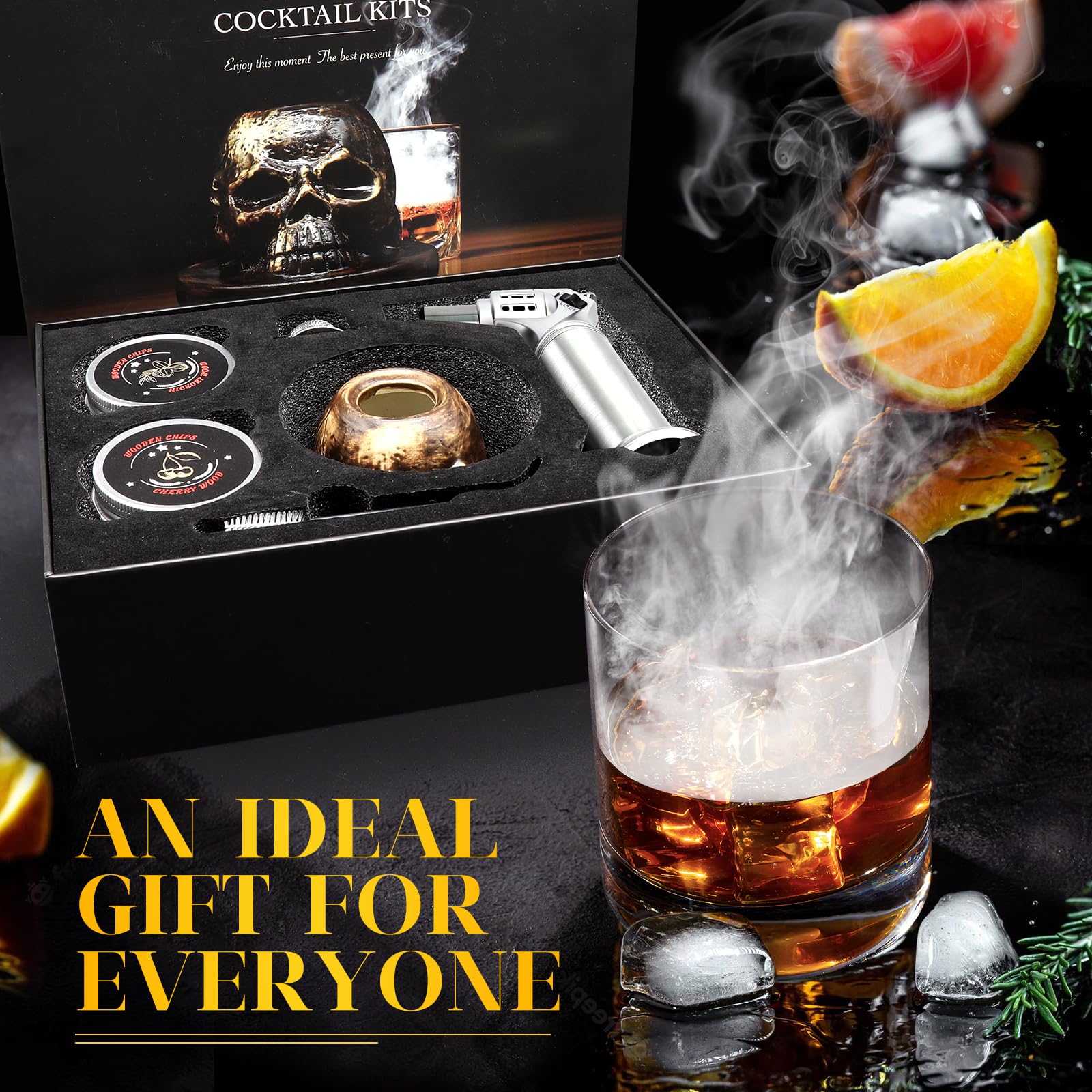 Kit affumicatore antico kit smokey bourbon con 4 patatine di legno aromatizzate torcia (senza butano), kit da bar cocktail affumicato, regalo per gli amanti del whisky, papà, marito,
